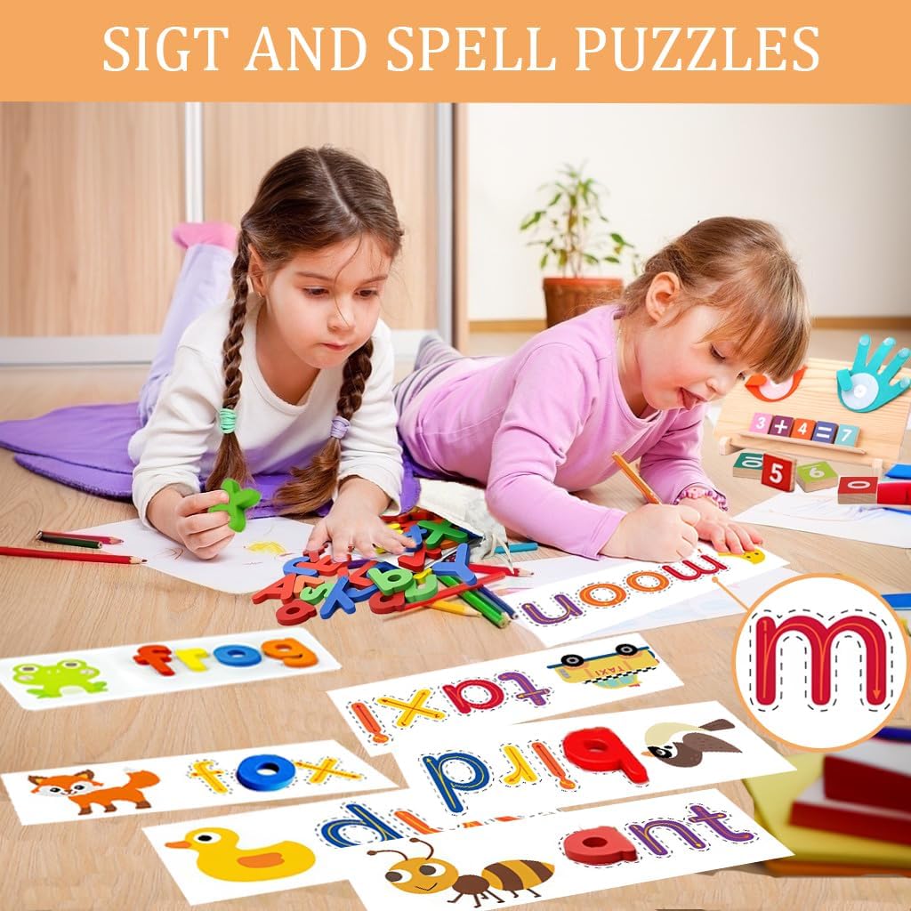 Montessori Math & Spelling Learning Toys for Kids 3+ Years -Wooden Number Counting Blocks, ABC Letter Matching Game, Math Manipulatives, Preschool Educational Toys, Homeschool Supplies, Gift for Kids - Image 5