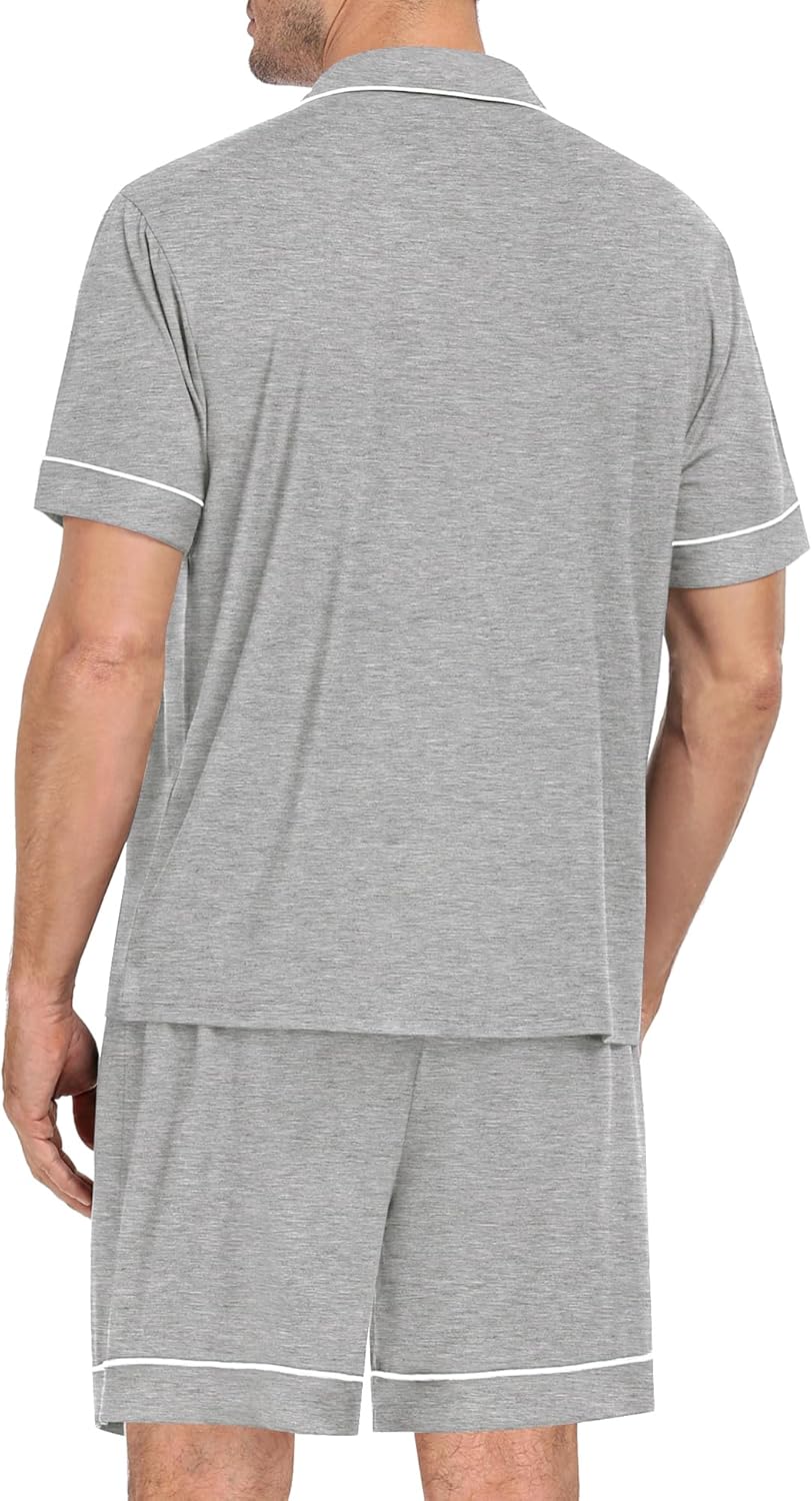 SWOMOG Mens Pajama Set Short Sleeve 2 PCS Sleepwear Button Down Soft Loungewear Modal Set Pj Set with Pockets S-3XL - Image 5