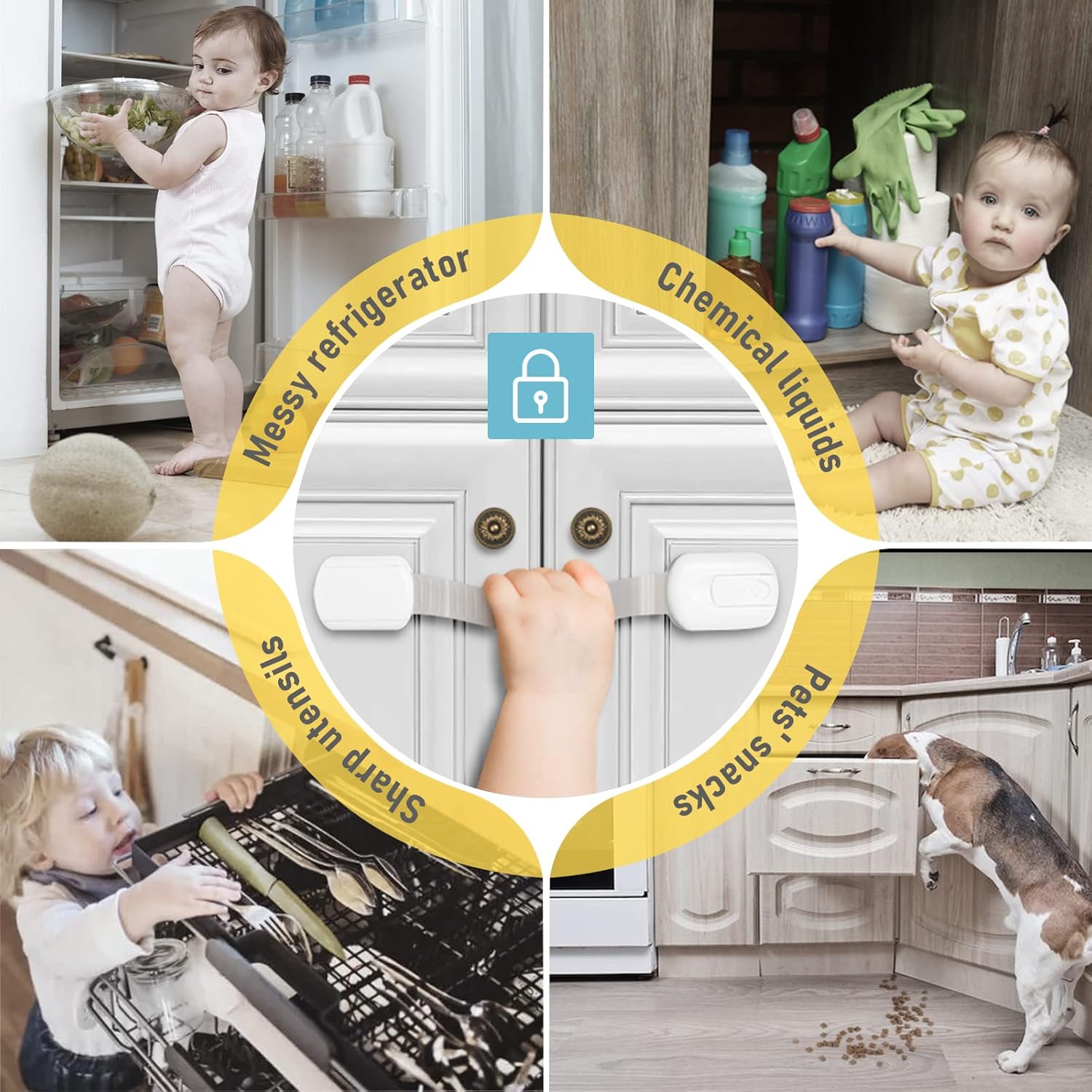 4our Kiddies 14 Pack Baby Proof Cabinet Latches, Childproof Drawer Latches with 12 Extra 3M Adhesives, Adjustable No Drilling Child Safety Cabinet Locks Straps Baby Drawer Locks for Kids Baby Safety - Image 7