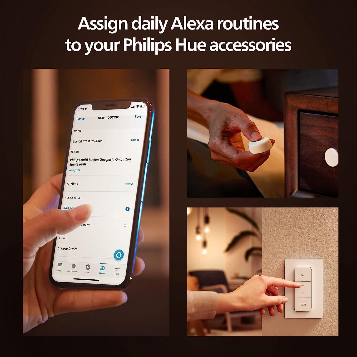PHILIPS Hue Smart Dimmer Switch Remote, White, 1 Pack, Turns Hue Lights On, Off, Dims or Brightens, Smart Home Control, Requires Bridge, Easy, No-Wire Installation - Image 3
