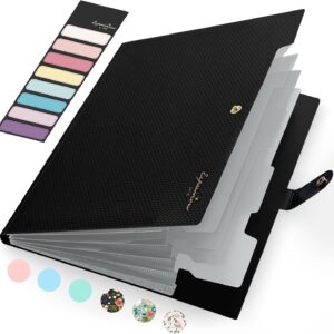 Sooez Accordion File Organizer, Letter Size Expanding File Folder with Labels, 5 Pocket Folders for Document, Portable Paper Bill Receipt Organizer for Home School Office Supplies, A4 Size, Black