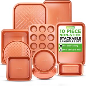 NutriChef 10-Piece Oven Baking Pans Set – Deluxe Carbon Steel Bakeware Set with Non-stick Gray Coating Inside and Out, Dishwasher Safe & PFOA, PFOS, PTFE Free