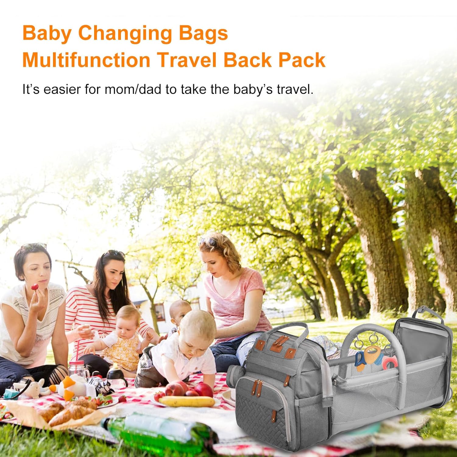 Astro alan Baby Diaper Bag with Changing Station, Waterproof Diaper Bag Backpack for Moms Dads with USB Charging Port, Baby Shower Gifts, Large Capacity diaper backpack, Grey - Image 7