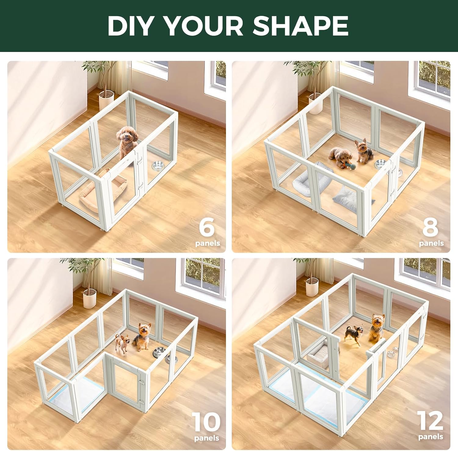 FXW AuraSpace Acrylic Indoor Dog Playpen for Puppies and Small Dogs, 24 Inch, 8 Panels, White - Image 5