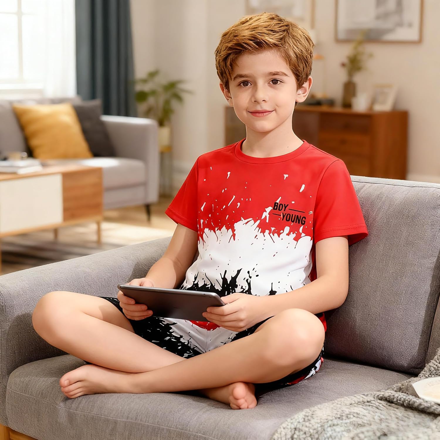 Kids Tween Boy Casual Clothing Set Letter Graphic Colorblock Tee +Shorts Summer Clothing Set 4-14 Years - Image 5