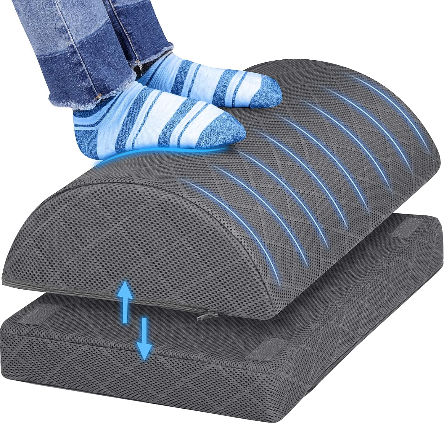 CushZone Foot Rest,Desk & Gaming Accessories,Foot Rest for Under Desk at Work,Comfortable Footrest with 2 Adjustable Heights & Removable Cover, Office Desk Accessories(Gray)