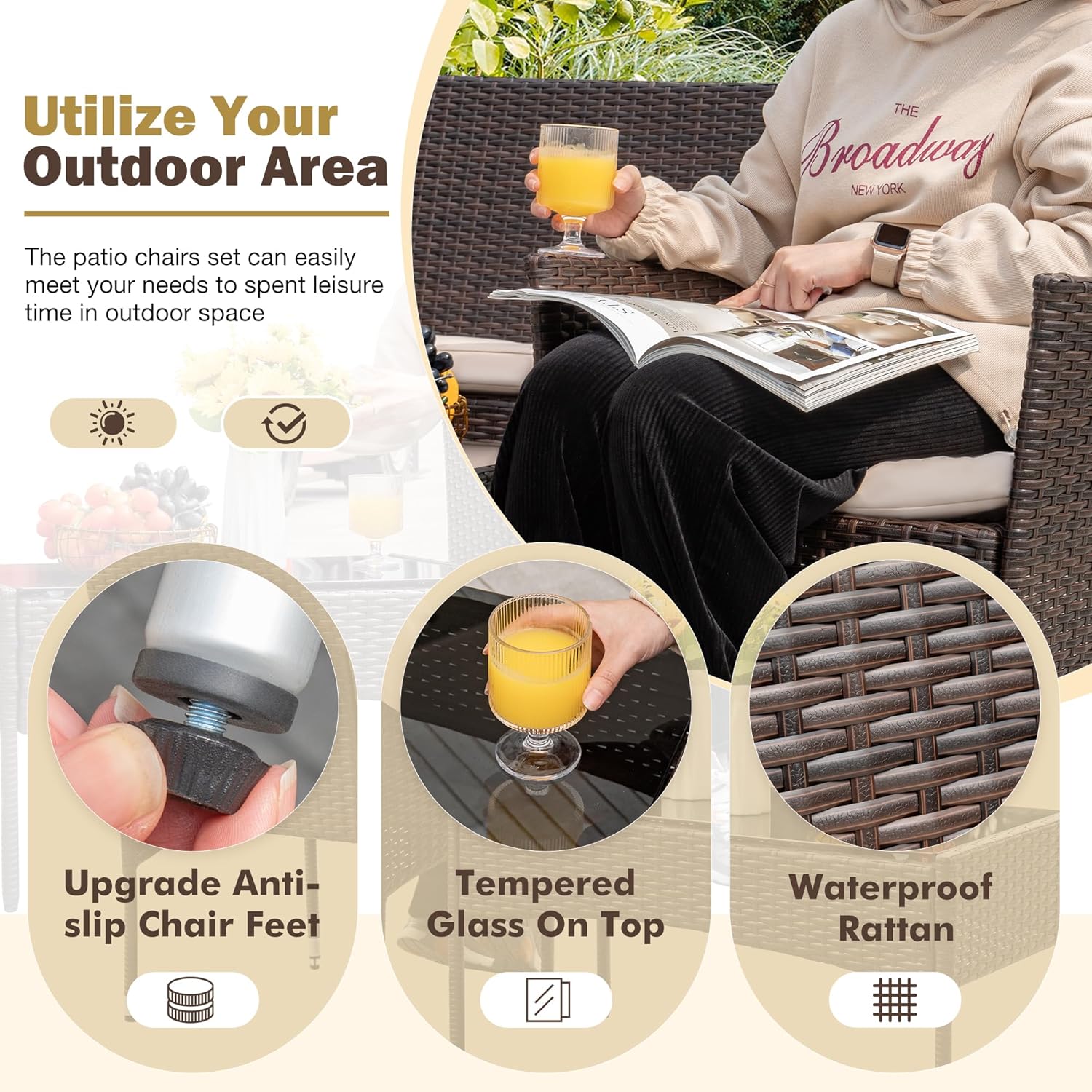 Homall 4 Pieces Outdoor Patio Furniture Sets Rattan Chair Wicker Set,Outdoor Indoor Use Backyard Porch Garden Poolside Balcony Furniture (Brown and Beige) - Image 3