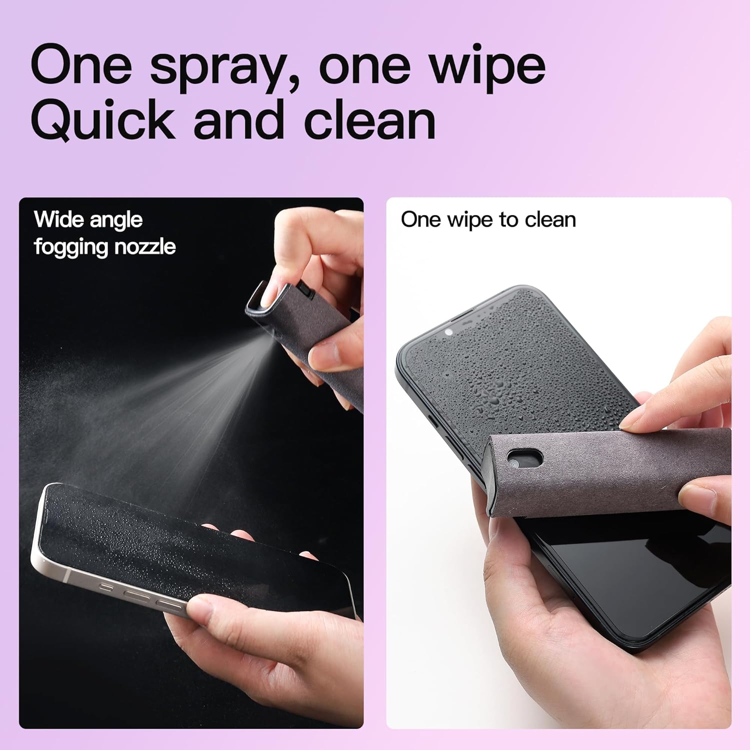 CUIUD Touchscreen Screen Cleaner Kit 2 Pcs, Phone, Tablet and Car Screen Cleaner, Two in One Spray and Microfiber Cloth(Grey&Pink) - Image 4