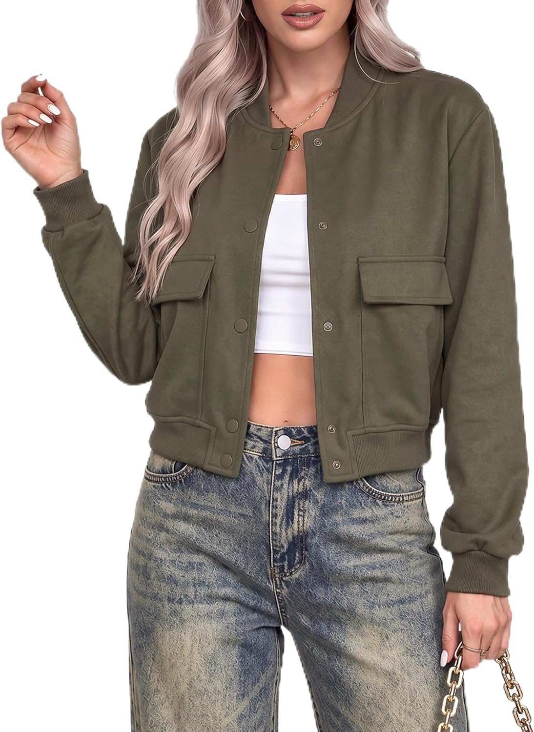 Zeagoo Women Bomber Jacket Casual Button Down Varsity Jackets Shackets With Pockets Outwear Zeagoo Women Bomber Jacket Casual Button Down Varsity Jackets Shackets With Pockets Outwear