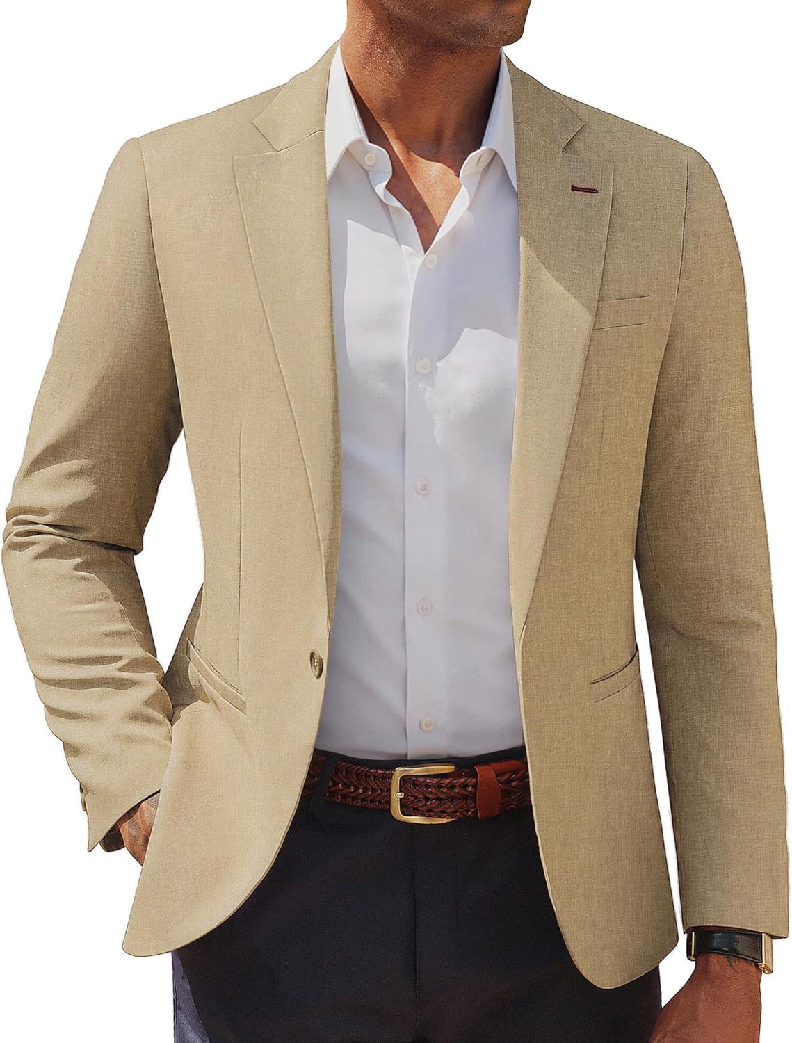 PJ PAUL JONES Men's Casual Blazer One Button Lightweight Sport Coats Solid Notched Lapel Suit Jackets