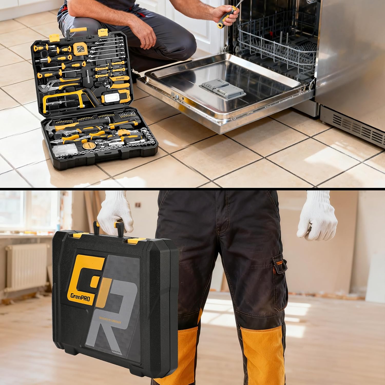 GRENPRO 218 Piece Tool Kit for Home, Tool Box with General Household Hand Tools Set, Herramientas with Screwdrivers, Wrenches, Hammer, Bow Saw, Folding Work Lamp, Electric Pen and Other Basic Tool Kit - Image 6