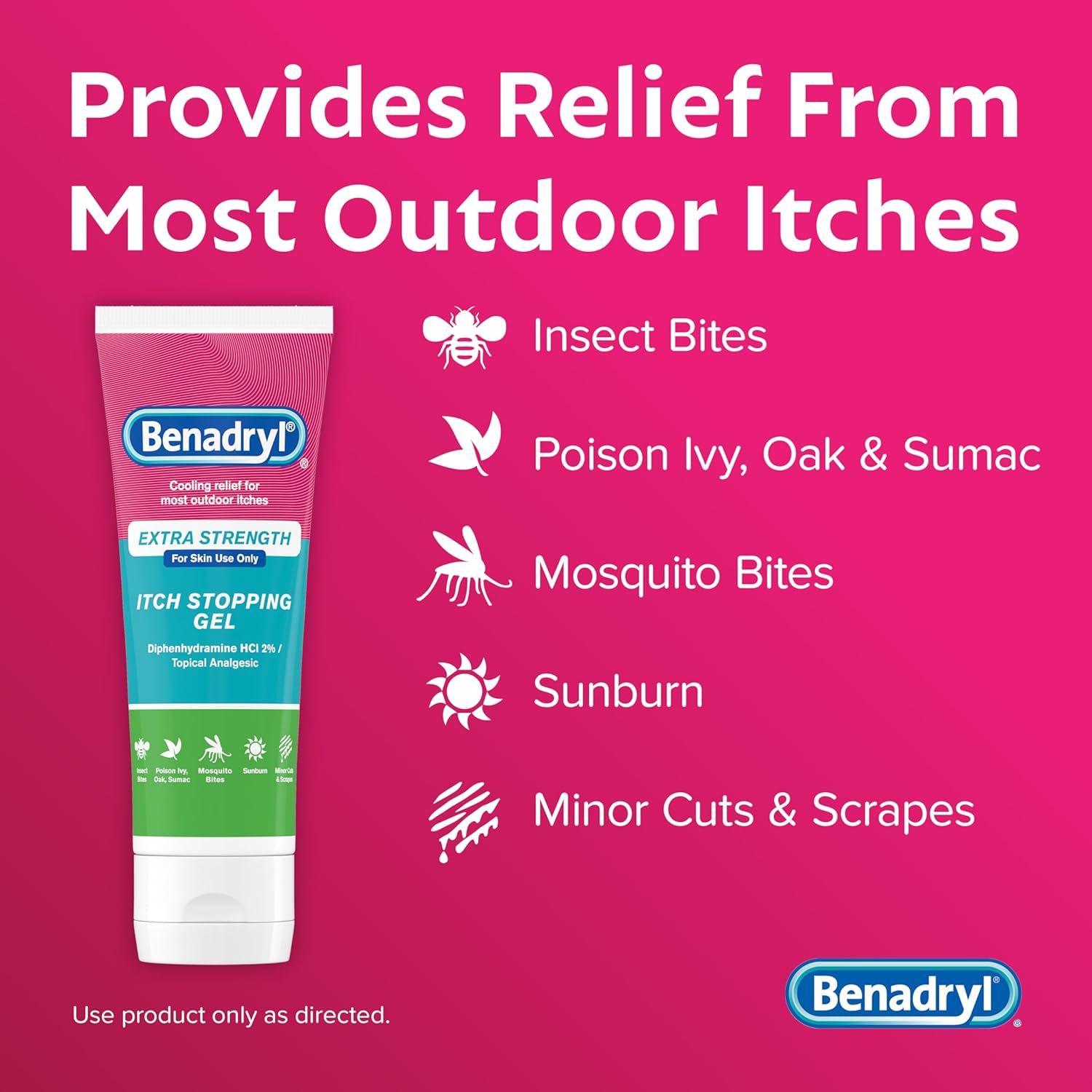 Benadryl Topical Itch Relief Gel, Extra Strength, Contains 2% DIPHENHYDRAMINE HCL, Soothing Relief from SCRAPES, Insect Bites, Sunburn, Poison Ivy and More, Great for Outdoors, 3.5 FL OZ - Image 3