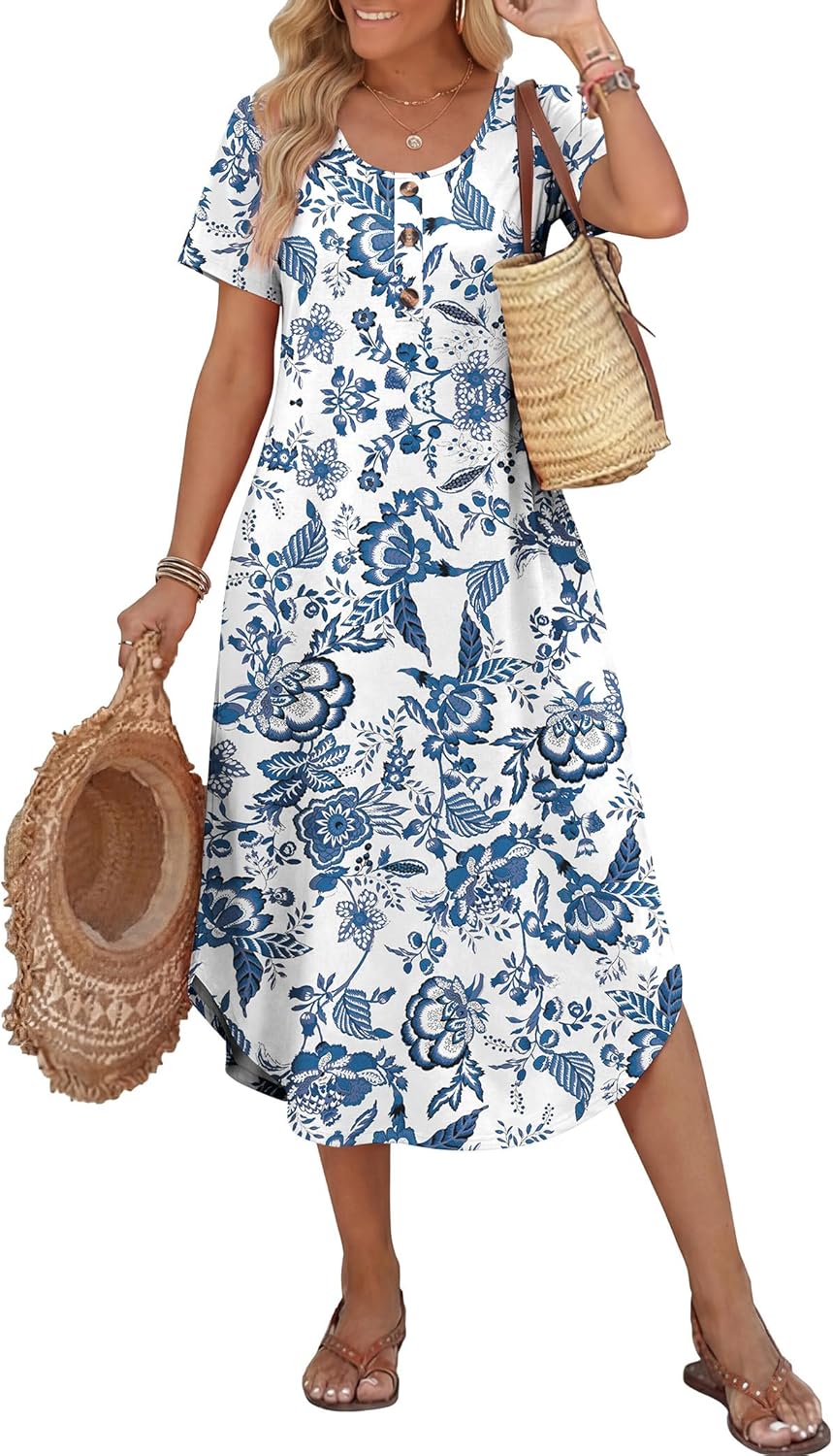 OFEEFAN Summer Dresses for Women 2026 Casual Midi Dresses Beach Vacation Outfits Tshirt Dress with Pockets Resort Wear - Image 4