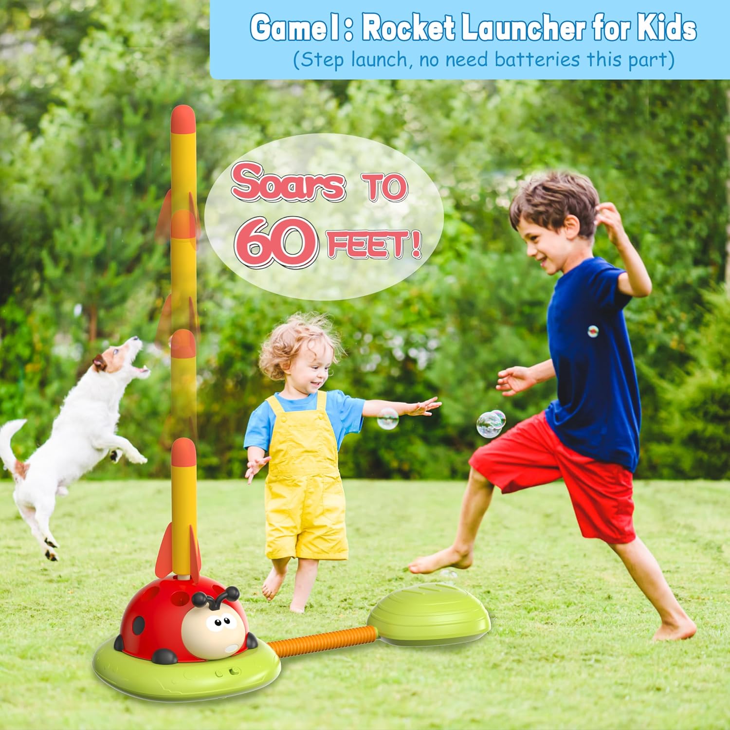 Engfa 3 in 1 Musical Jump, Toss Ring Game and Stomping Launch Rocket Launcher for Kids Toys for Girls Boys 3-5, Sports & Outdoors Toy for Ages 5-7 with Remote Control Outside Toys for Kids Ages 4-8 - Image 3