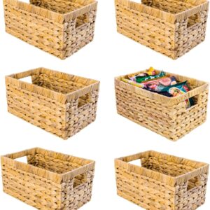M4DECOR Set of 6 Water Hyacinth Storage Baskets – Wicker Storage Baskets for Shelves, Pantry Baskets for Organizing, Handwoven Wicker Baskets for Storage (Medium)
