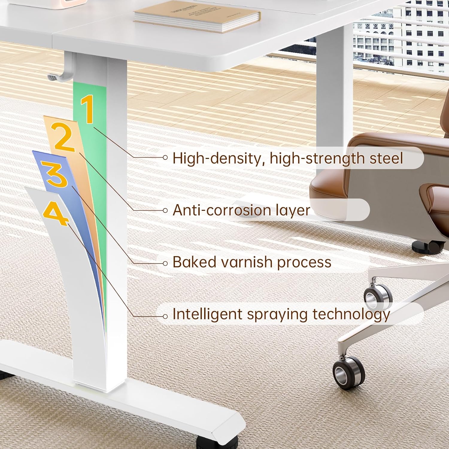Veken 55 Inch Large Electric Standing Desk,Sit to Stand Up, Heights Adjustable, Work Home Office Computer Table for Study, Walking Pad, Writing, and Games, Wooden Desktop Desks, White - Image 8