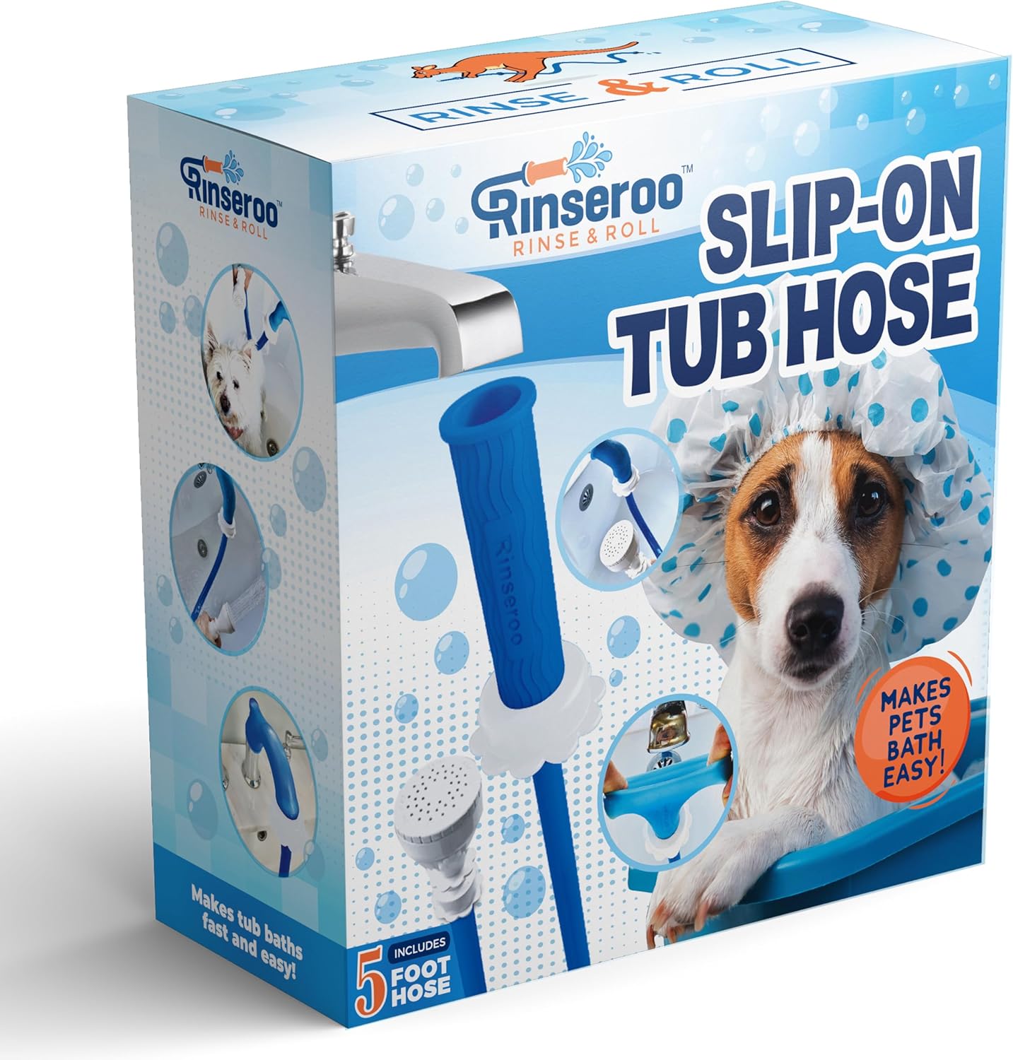 Rinseroo Slip-On Bathtub Faucet Sprayer Attachment. Ultra-Flex Dog Shower Hose Adapter Portable Hose Attachment with Sprayer Pet Showerhead Attach Tub Spout 5 Foot Hose. No Install for Speedy Washing - Image 3