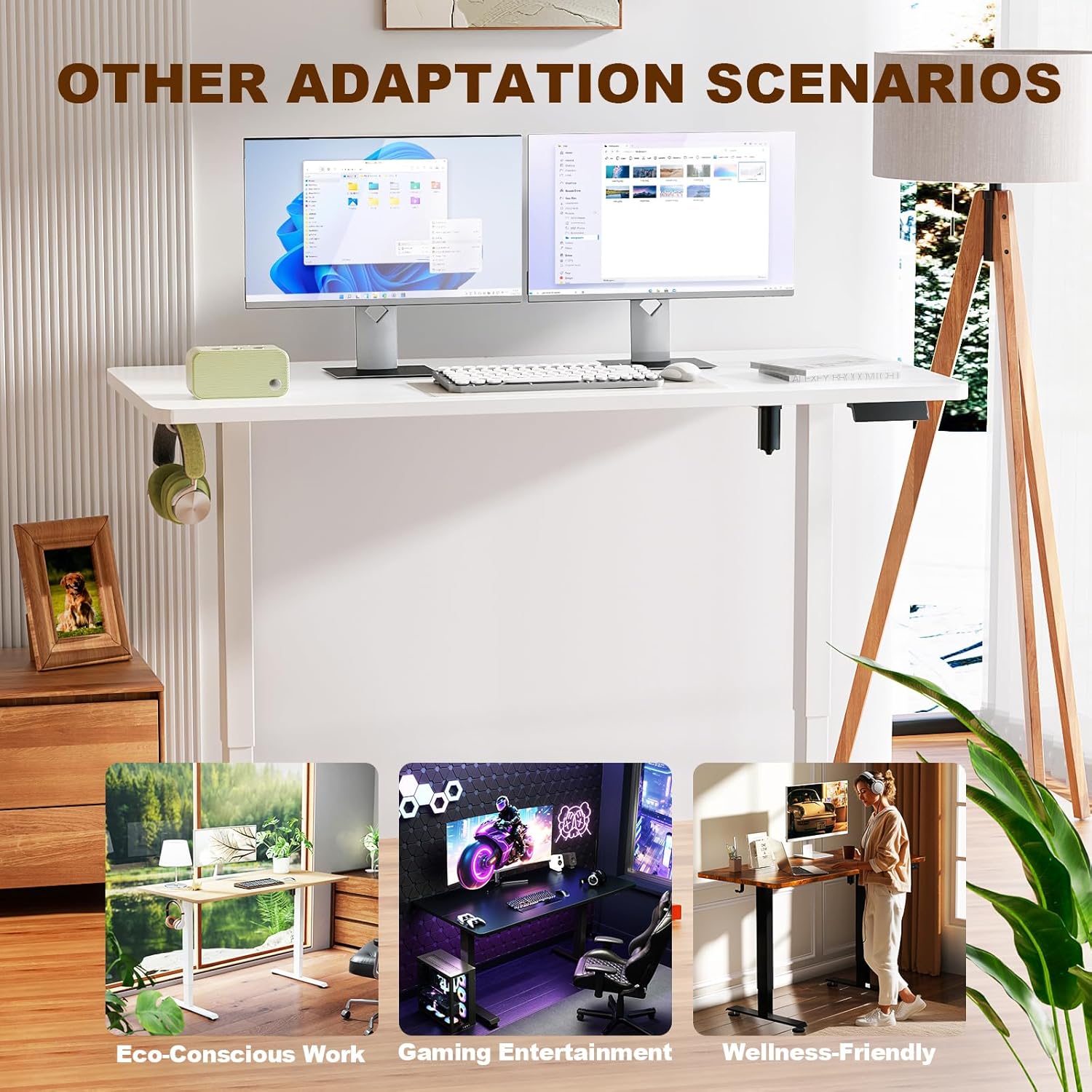 Veken 55 Inch Large Electric Standing Desk,Sit to Stand Up, Heights Adjustable, Work Home Office Computer Table for Study, Walking Pad, Writing, and Games, Wooden Desktop Desks, White - Image 6
