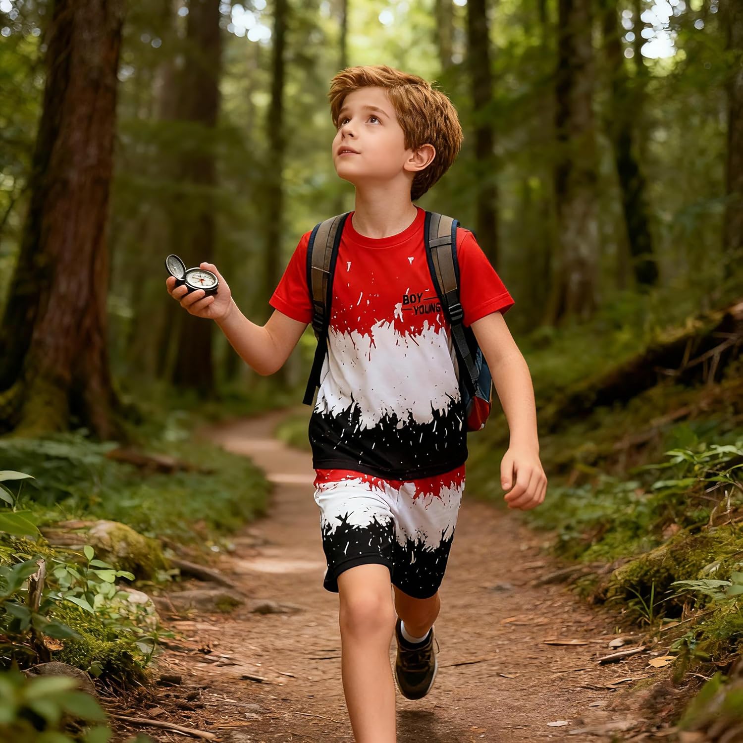 Kids Tween Boy Casual Clothing Set Letter Graphic Colorblock Tee +Shorts Summer Clothing Set 4-14 Years - Image 2