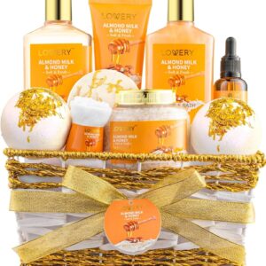 Gifts for Women Gift Basket for Women – 10 Pc Almond Milk & Honey Beauty & Personal Care Set – Home Bath Pampering Package for Relaxing – Spa Self Care Kit – Birthday, Mom, Anniversary Gift