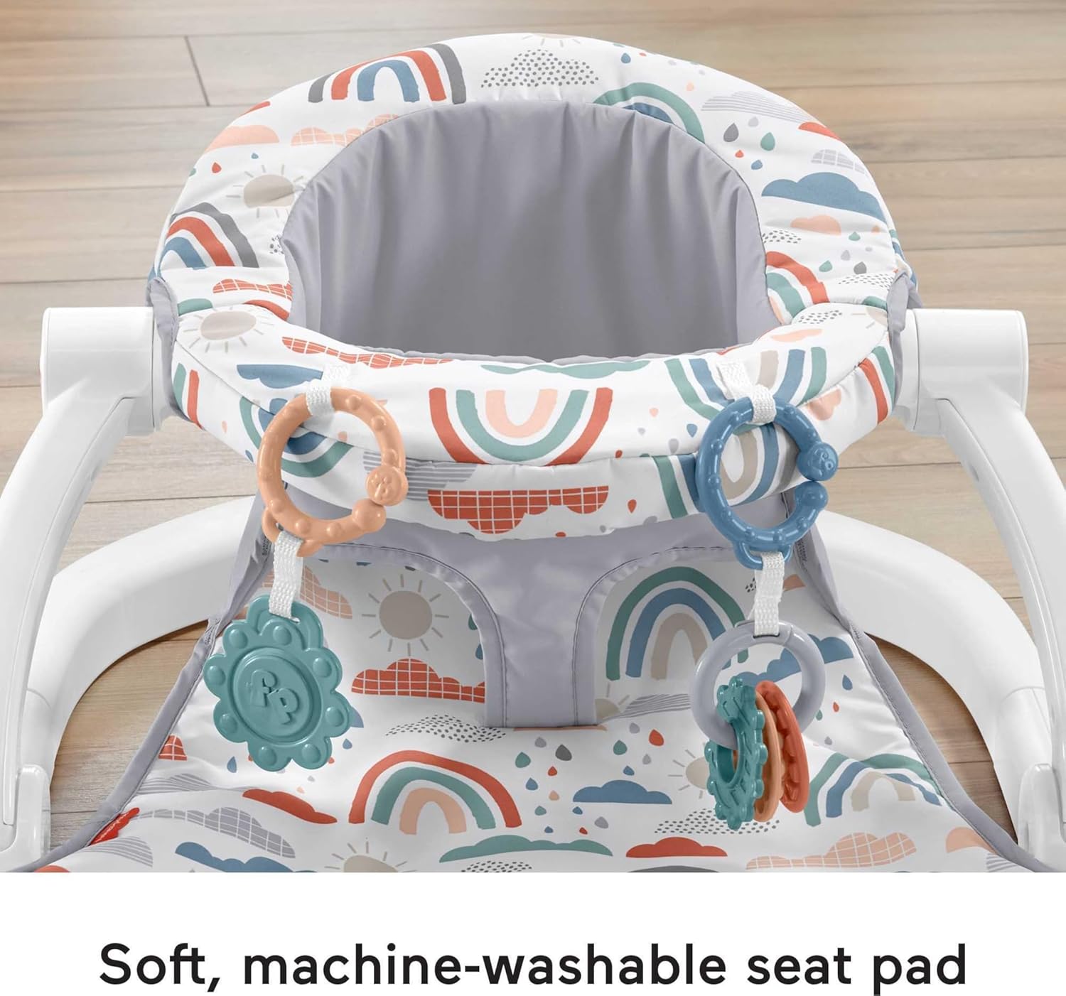 Fisher-Price Portable Baby Chair Sit-Me-Up Floor Seat with Developmental Toys & Machine Washable Seat Pad, Rainbow Showers - Image 5