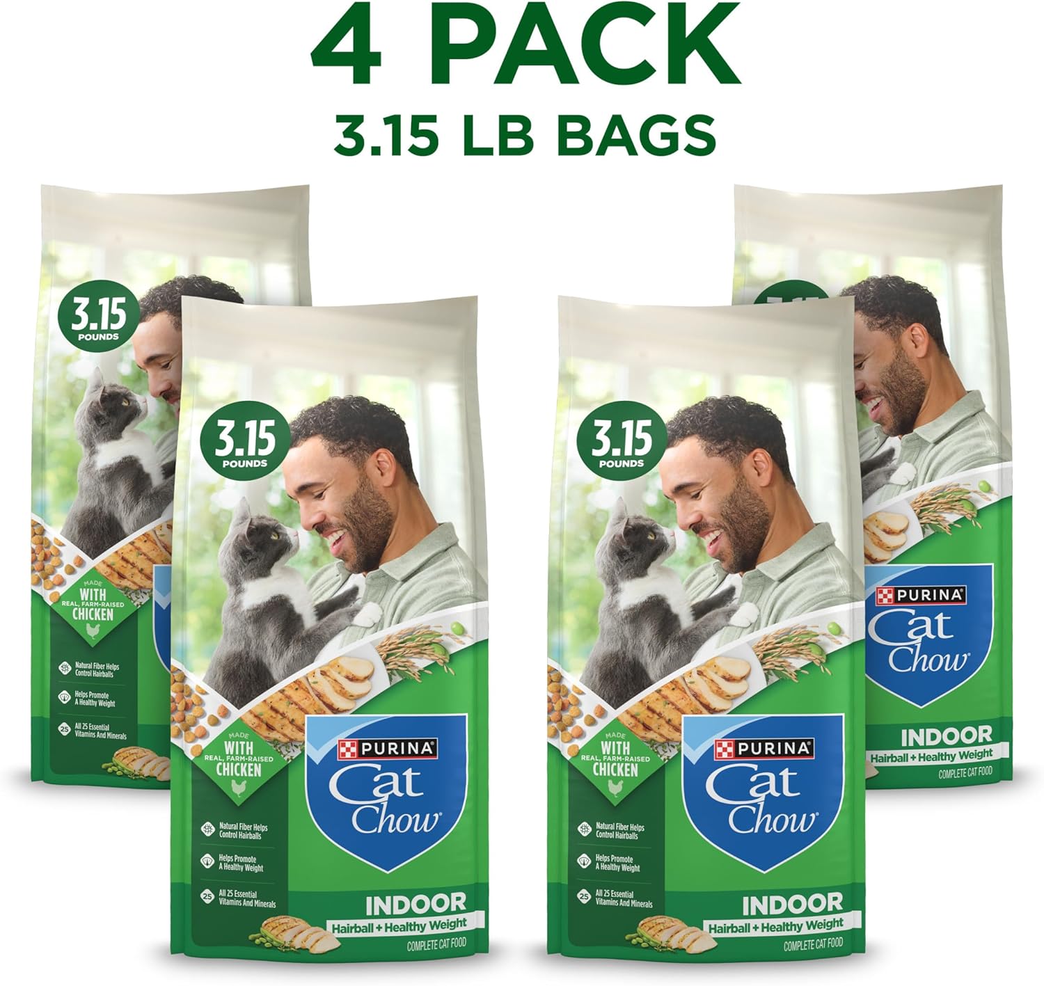 Purina Cat Chow Indoor Healthy Weight and Hairball Dry Cat Food With Chicken - (Pack of 4) 3.15 lb. Bags - Image 3