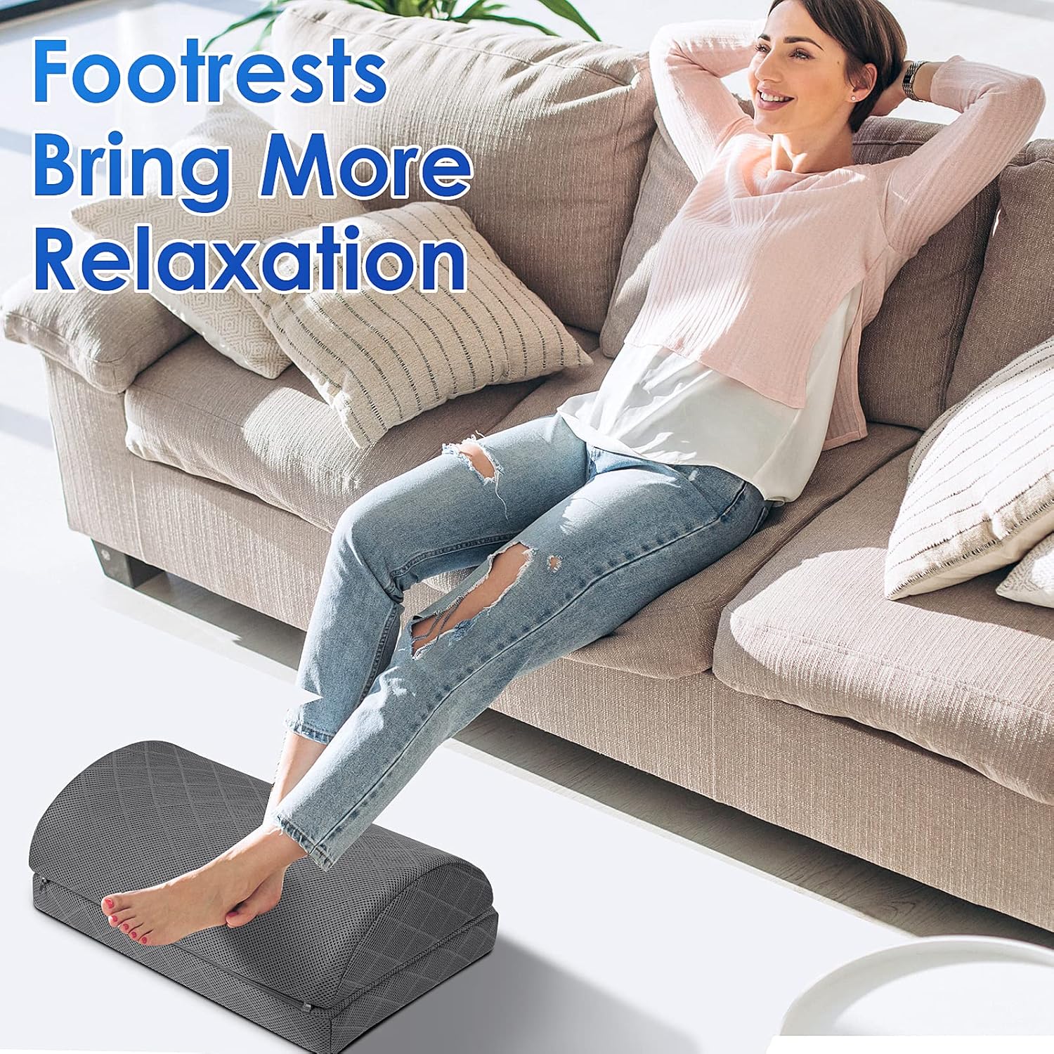 CushZone Foot Rest,Desk & Gaming Accessories,Foot Rest for Under Desk at Work,Comfortable Footrest with 2 Adjustable Heights & Removable Cover, Office Desk Accessories(Gray) - Image 6