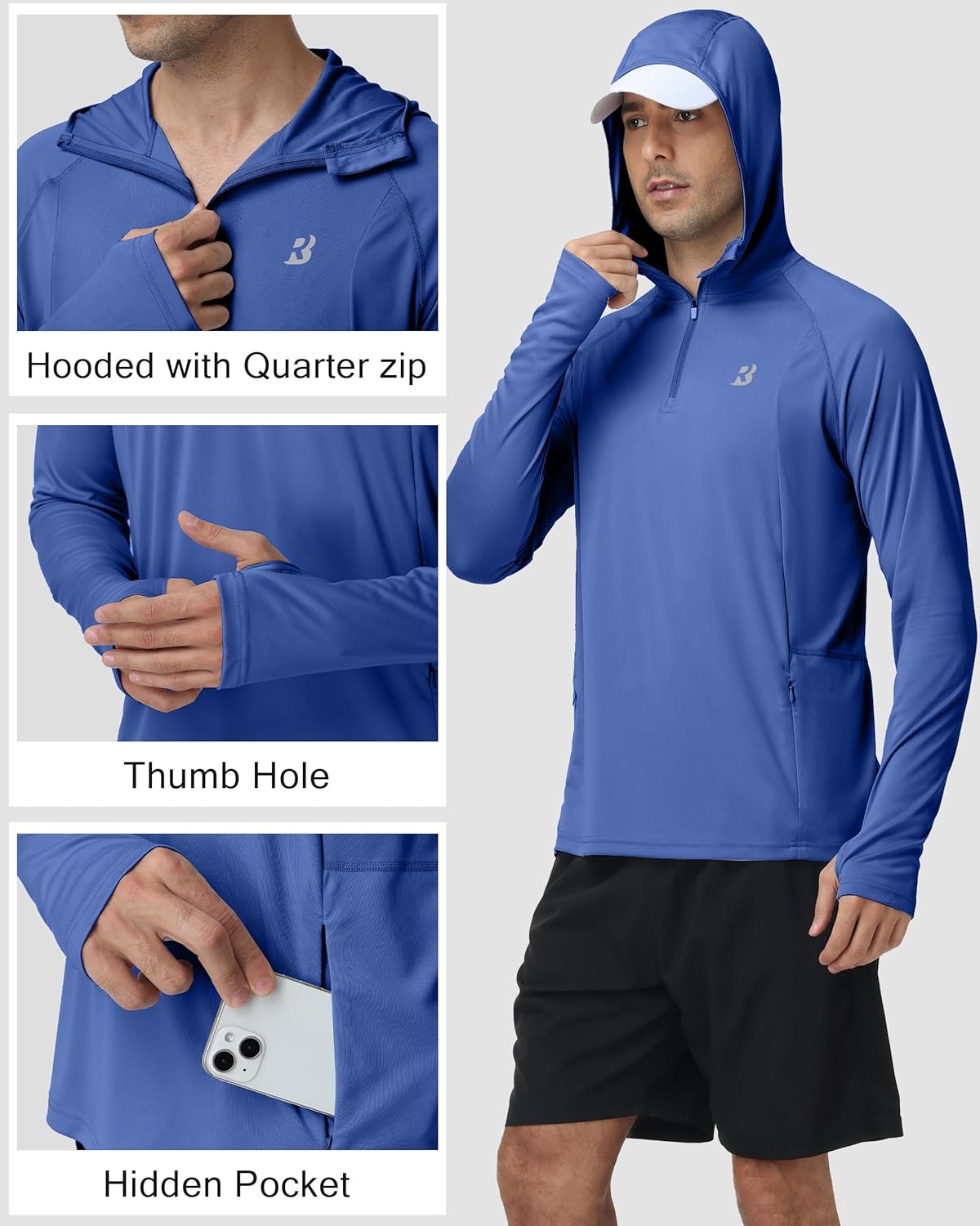 Roadbox UPF 50+ Sun Hoodie for Men, 1/4 Zip Fishing Shirt with Long Sleeve UV Protection for Outdoor Hiking - Image 4
