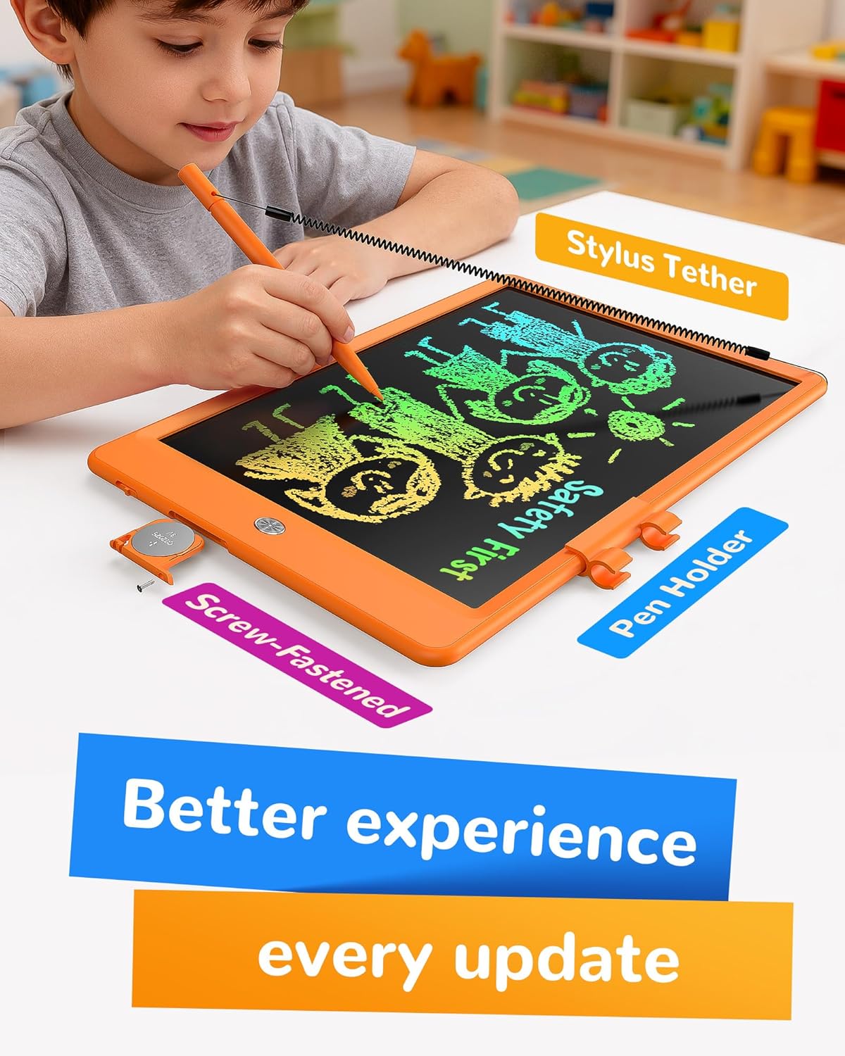 KOKODI LCD Writing Tablet, 10 Inch Colorful Doodle Board Drawing Tablet, Erasable Reusable Electronic Drawing Pads, Educational and Learning Toy for 3-6 Years Old Boy and Girls - Image 3