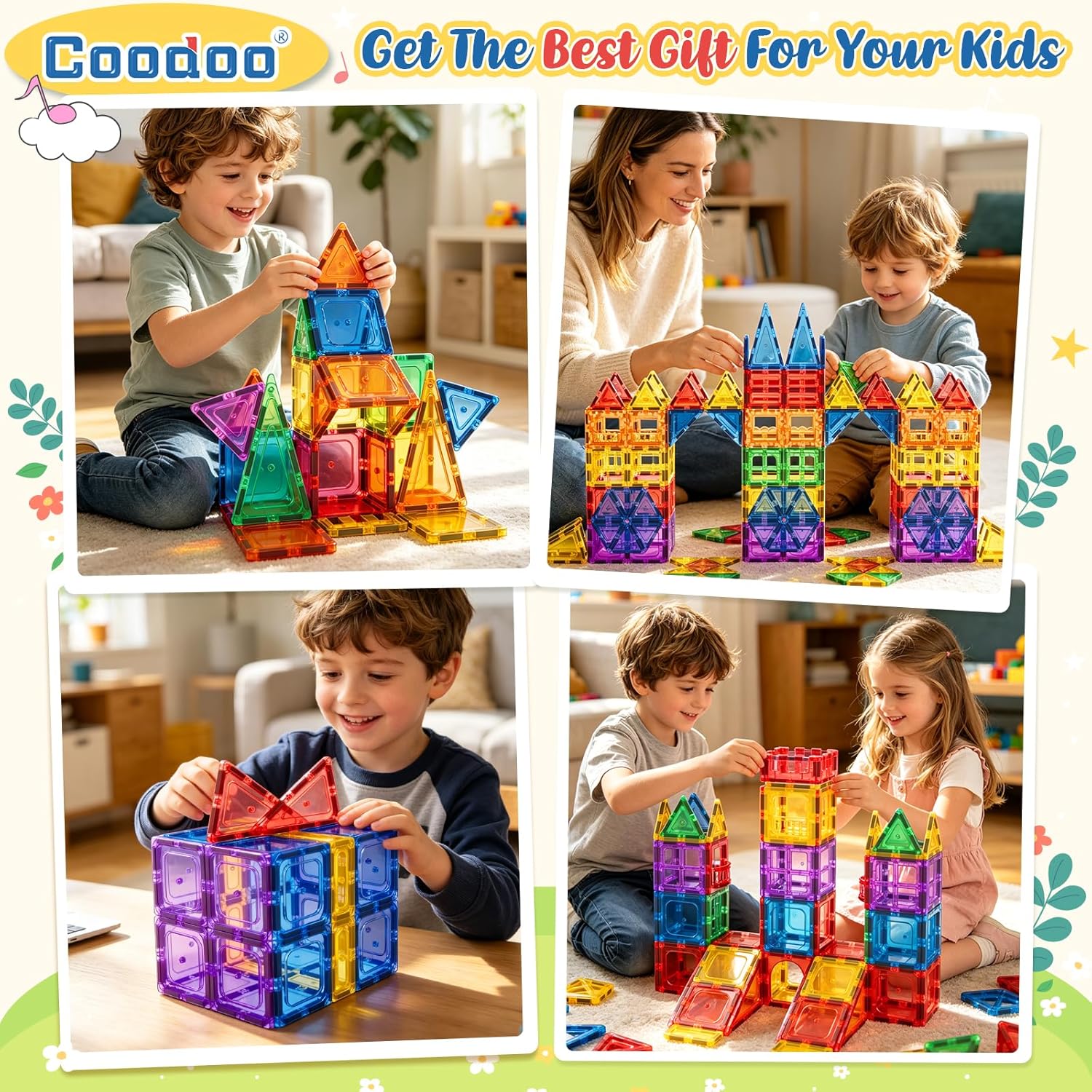 Coodoo 60 PCS Magnetic Building Tiles Kids Toys STEM Magnetic Blocks Sensory Toys Kids Games Magnet Building Toy for Boys and Girls Aged 3+, Kid Brain Development Preschool Kindergarten Toddler Toy - Image 4