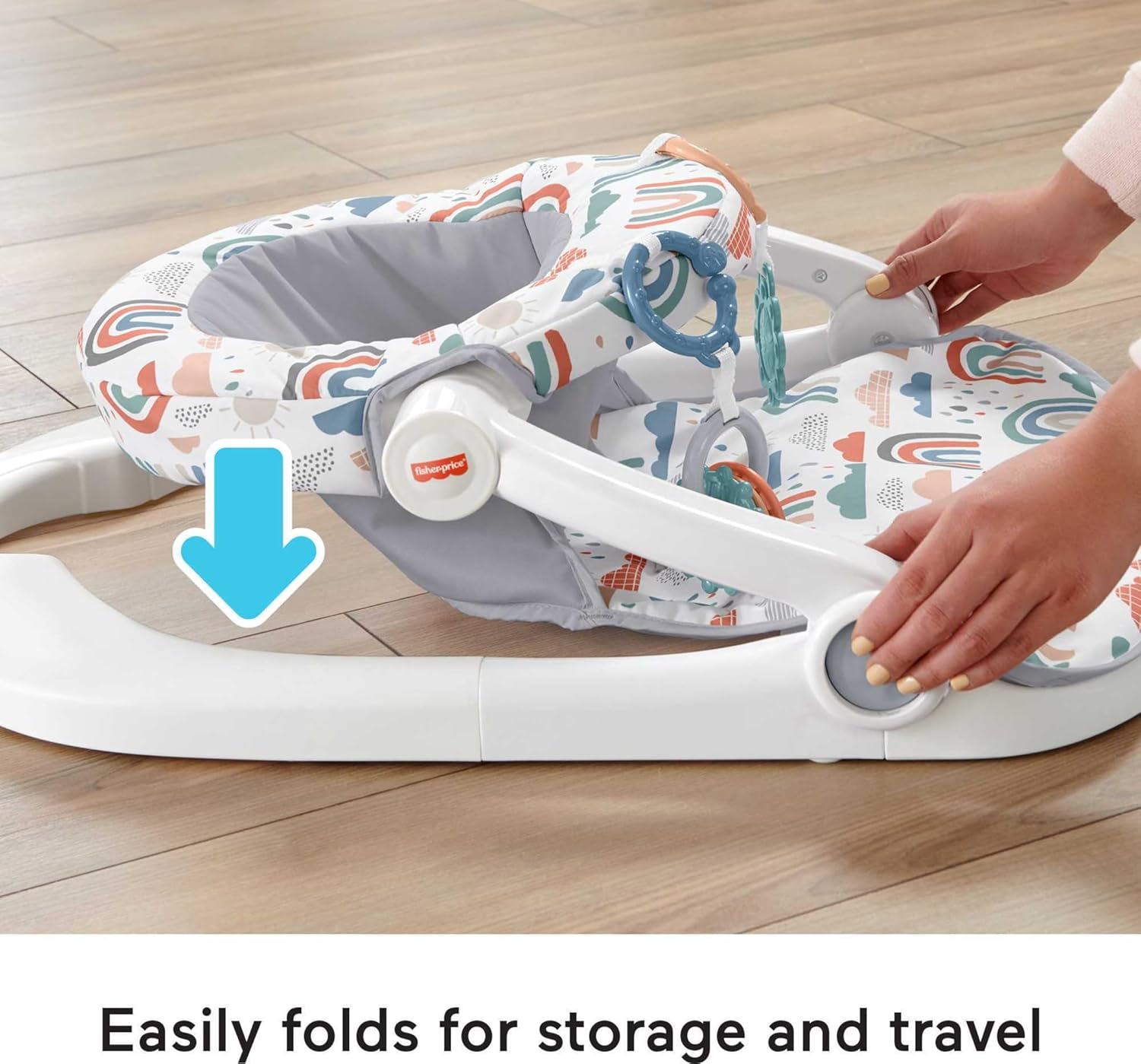 Fisher-Price Portable Baby Chair Sit-Me-Up Floor Seat with Developmental Toys & Machine Washable Seat Pad, Rainbow Showers - Image 4