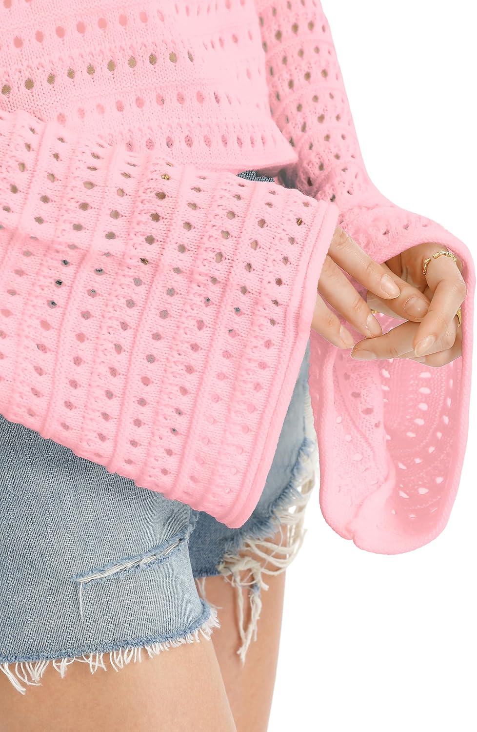 QUALFORT Womens Crochet Sweaters Long Sleeve Lightweight Hollow Out Knit Casual Soft Pullover Spring Summer Tops - Image 6