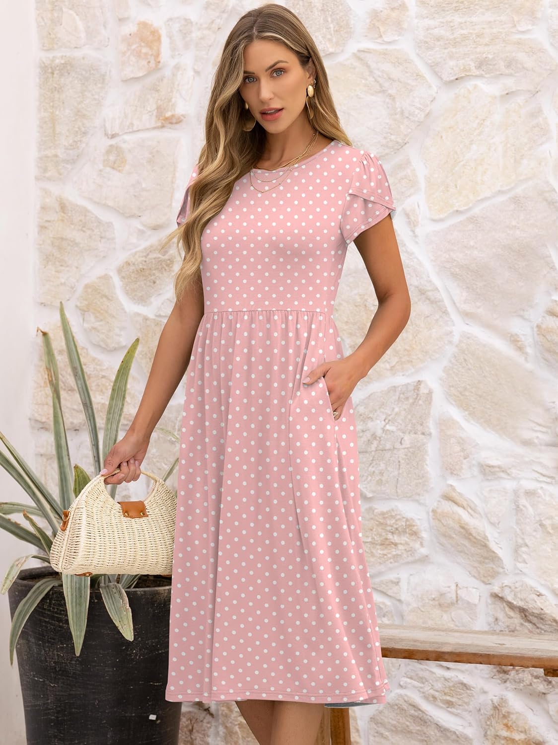 ANRABESS Women's Summer Short Sleeve A-Line Midi Dresses Casual Floral T-Shirt Dresses Flowy Beach Sundress with Pockets - Image 2