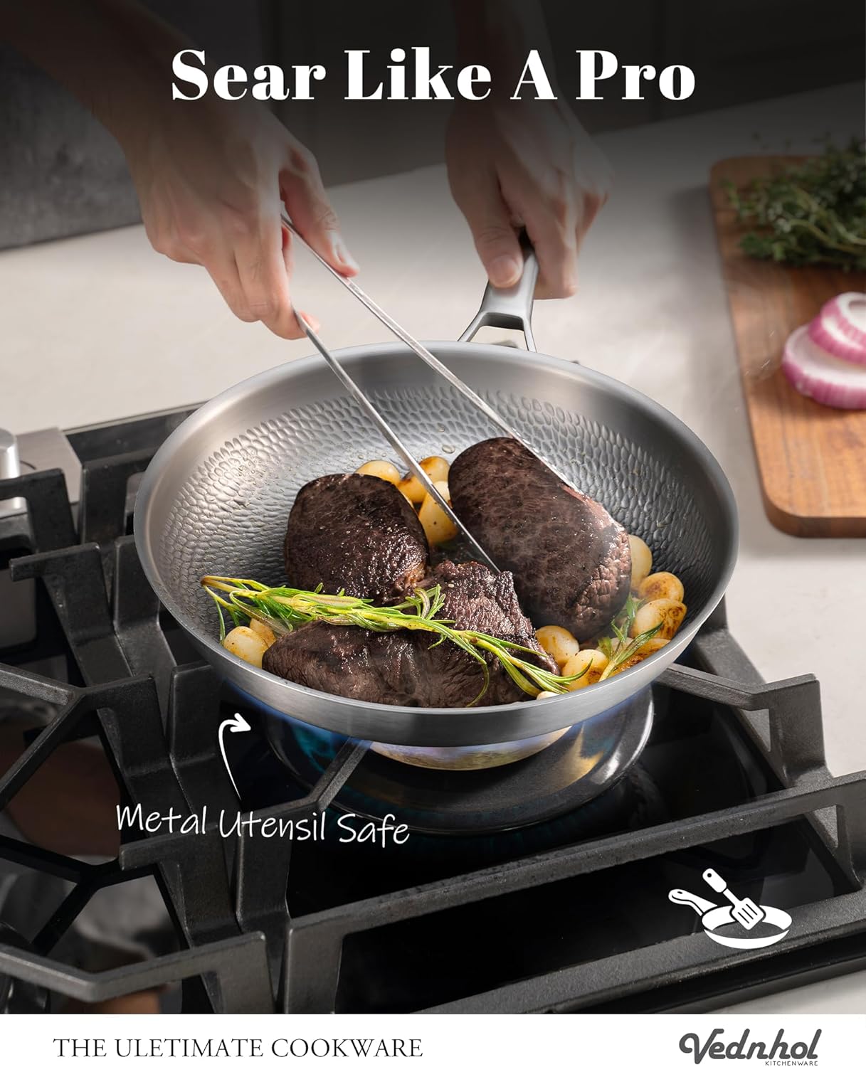 Titanium Pans set, 8 Pcs Pure Titanium Hammered Pro with Lids, Non Stick Skillet for Cooking, Non-Toxic, PFAS/PFOA/PTFE Free Cookware, Dishwasher&Oven Safe, Kitchen Induction Compatible - Image 7