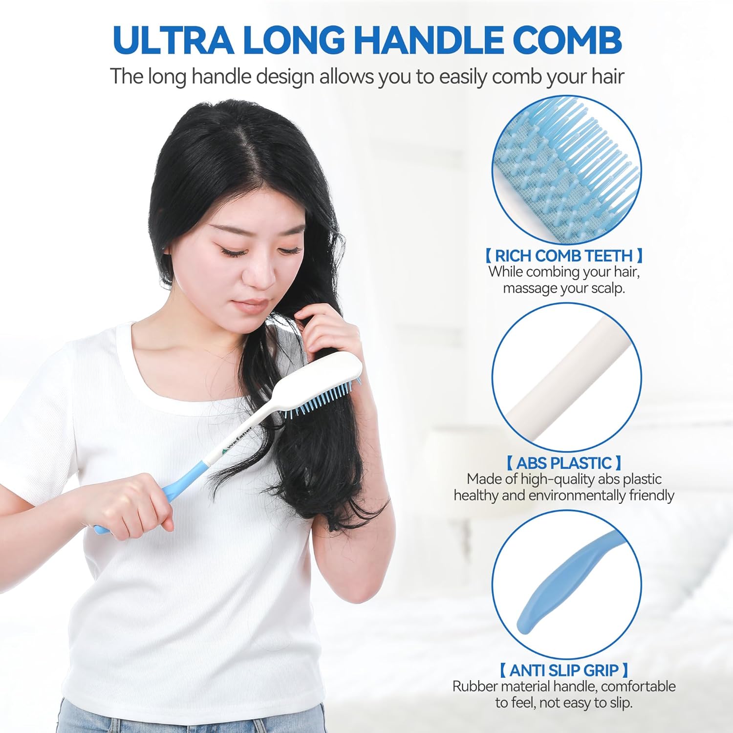 Wefaner Toilet Aids Set for Wiping - Long Handle Butt Wiper, Anti-Slip Curved Handle Bath Body Brush and Curve Hair Brush for People Overweight, Elderly and Disabled People(3PCS Personal Hygiene Kit) - Image 6