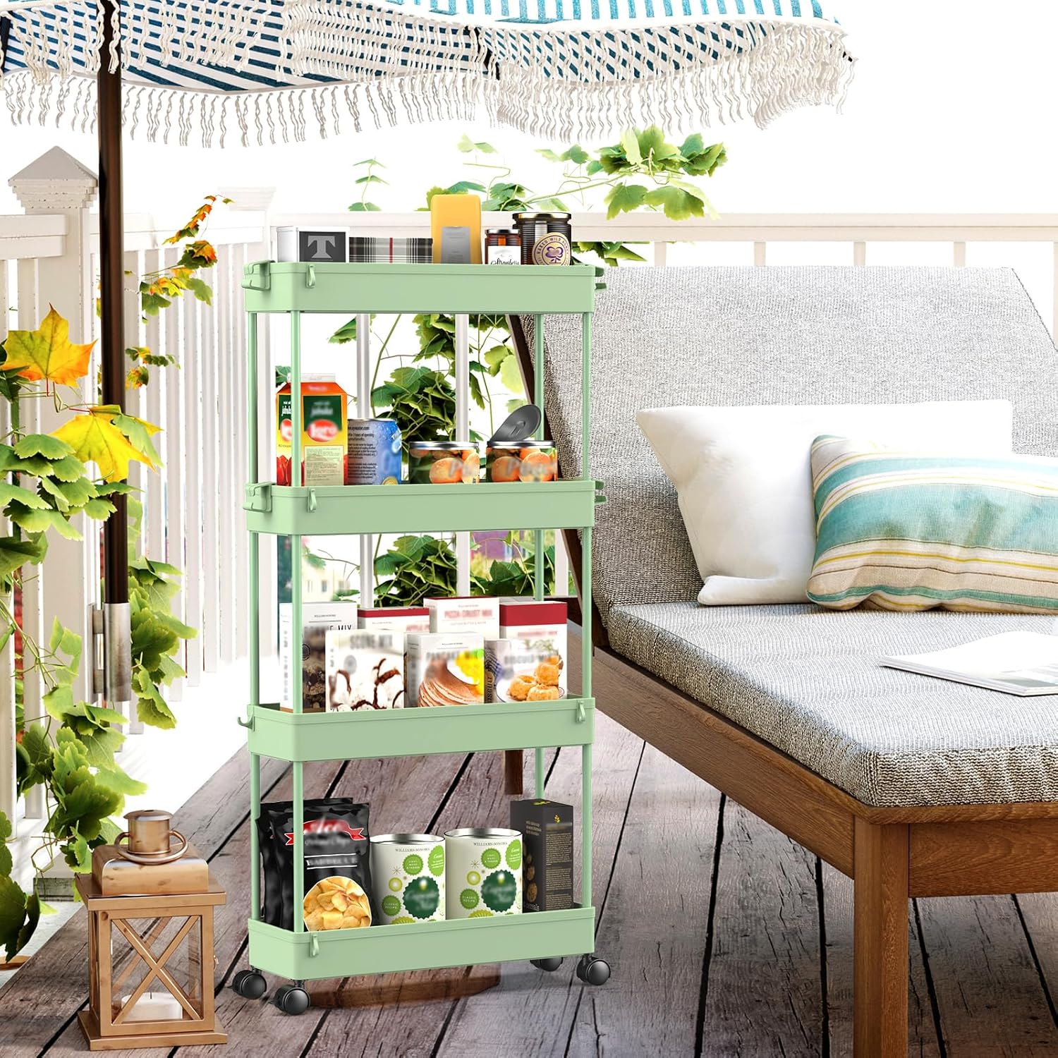 SPACEKEEPER Slim Rolling Storage Cart 4 Tier Bathroom Organizer Utility Cart Mobile Shelving Unit Tower Rack for Kitchen, Laundry Room, Bathroom, Narrow Places, Green - Image 2