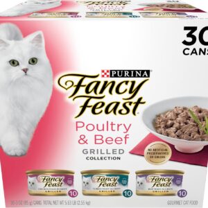 Purina Fancy Feast Grilled Wet Cat Food Poultry and Beef Collection Wet Cat Food Variety Pack – (Pack of 30) 3 oz. Cans