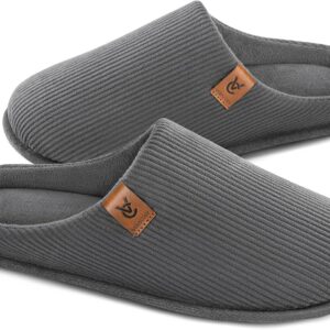 VeraCosy Men’s Cozy Slip-on Slippers Corduroy Memory Foam Indoor House Shoes