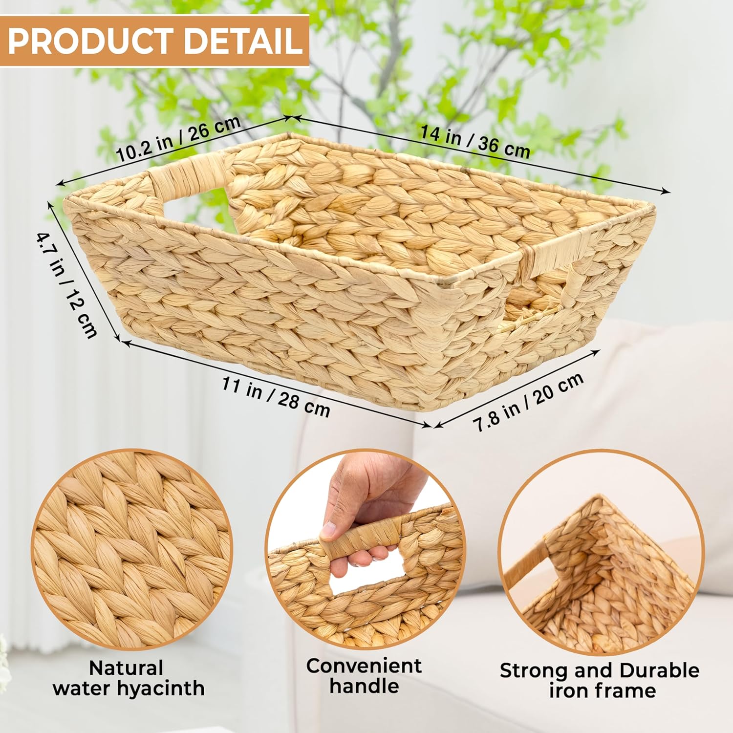 M4DECOR Set of 6 Water Hyacinth Wicker Storage Baskets for Shelves – Woven Snack Baskets for Organizing Pantry, Closet & Kitchen – Natural Storage Bins with Handles (6 Packs) - Image 2