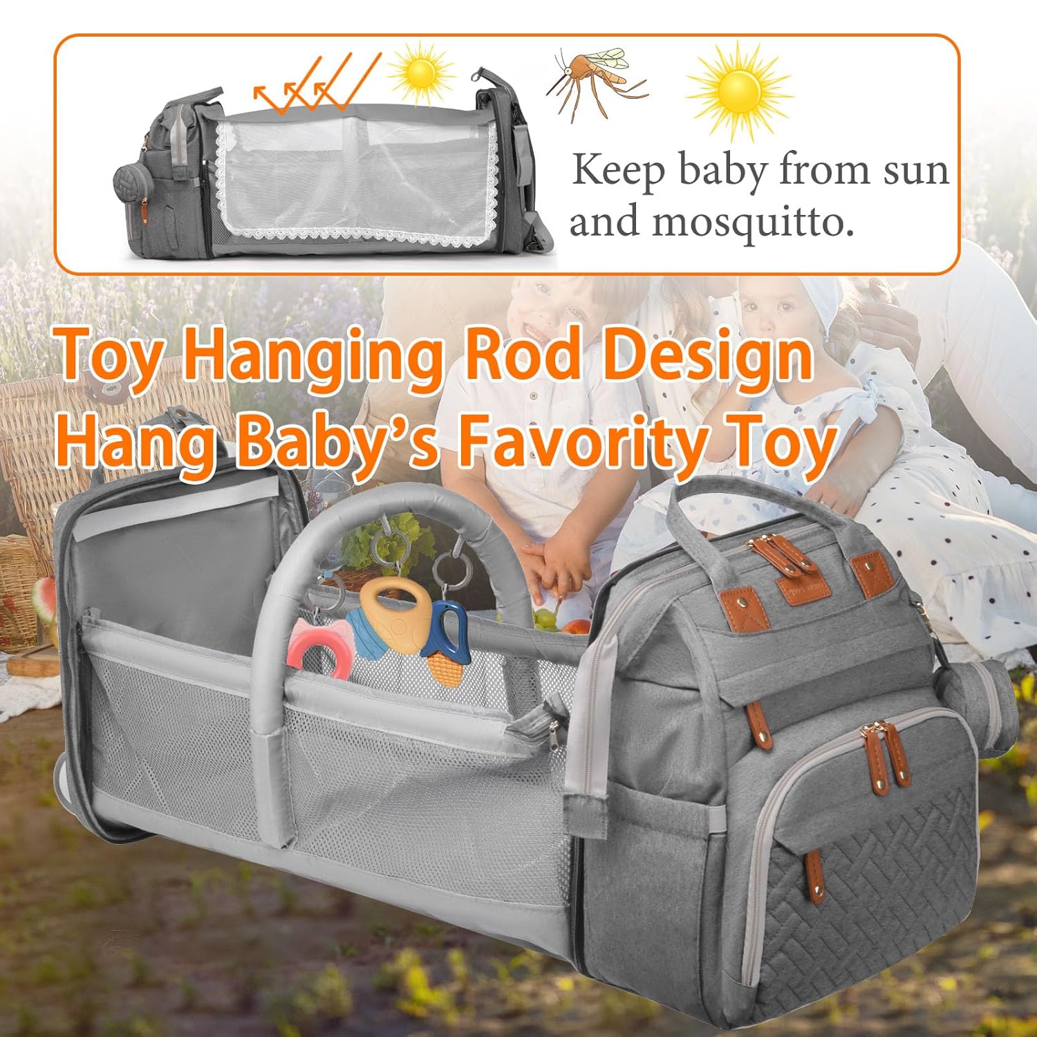 Astro alan Baby Diaper Bag with Changing Station, Waterproof Diaper Bag Backpack for Moms Dads with USB Charging Port, Baby Shower Gifts, Large Capacity diaper backpack, Grey - Image 2