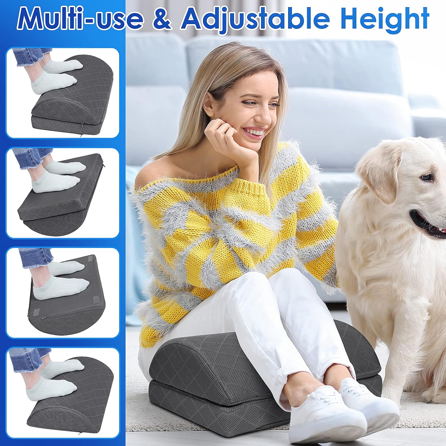 CushZone Foot Rest,Desk & Gaming Accessories,Foot Rest for Under Desk at Work,Comfortable Footrest with 2 Adjustable Heights & Removable Cover, Office Desk Accessories(Gray) - Image 5