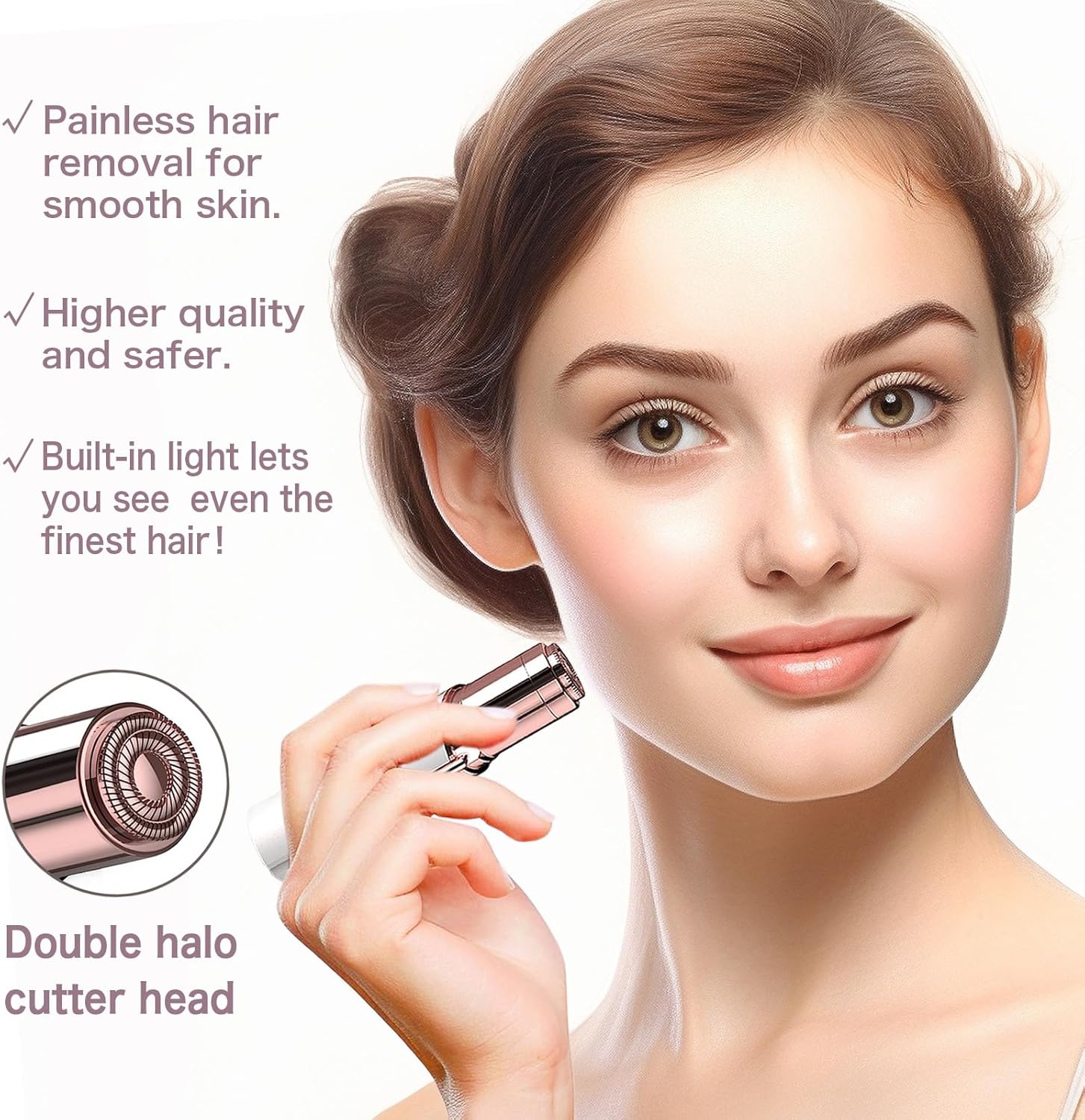innobeaut Facial Hair Removal for Women, Electric Painless Facial Hair Remover for Face, Lip, Chin with USB Rechargeable and 2 Replacement Heads,Rose Gold - Image 4