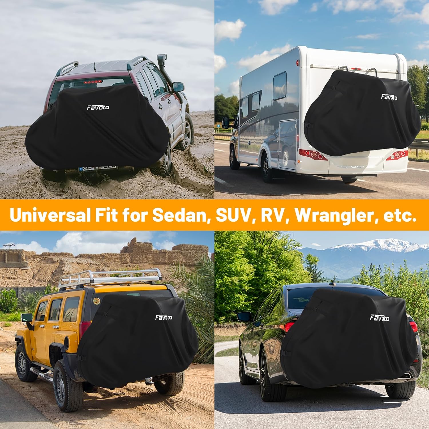 Favoto Bike Cover for Transport 2 Bikes - Waterproof Outdoor Bicycle Cover on Rear Bike Rack, 600D Thicken Oxford Heavy Duty Bike Rack Covers for 2 Bikes on Hitch Travel Storage - Image 8