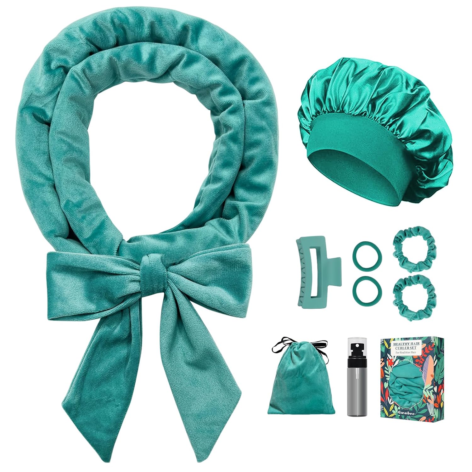 Gwabee No Heat Overnight Curl Headband, 70″ Soft Ribbon Wrap for Long Hair, 9 PCS Hair Curling Rods Set – Blue Green Gwabee No Heat Overnight Curl Headband, 70″ Soft Ribbon Wrap for Long Hair, 9 PCS Hair Curling Rods Set – Blue Green