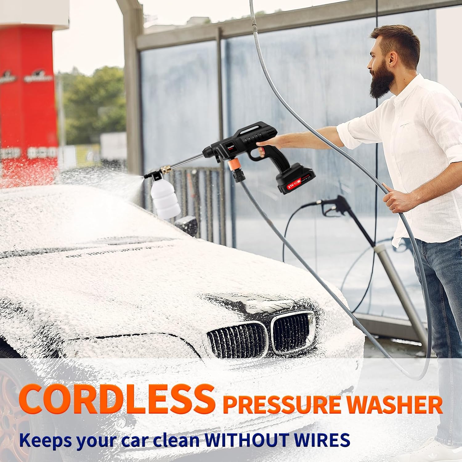 Cordless Pressure Washer, 1500W Portable Power Washer, Rechargeable Battery Pressure Washer with 5M Hose & 3 Nozzles, Electric Pressure Washers for Car Patio Garden Cleaning Watering - Image 6