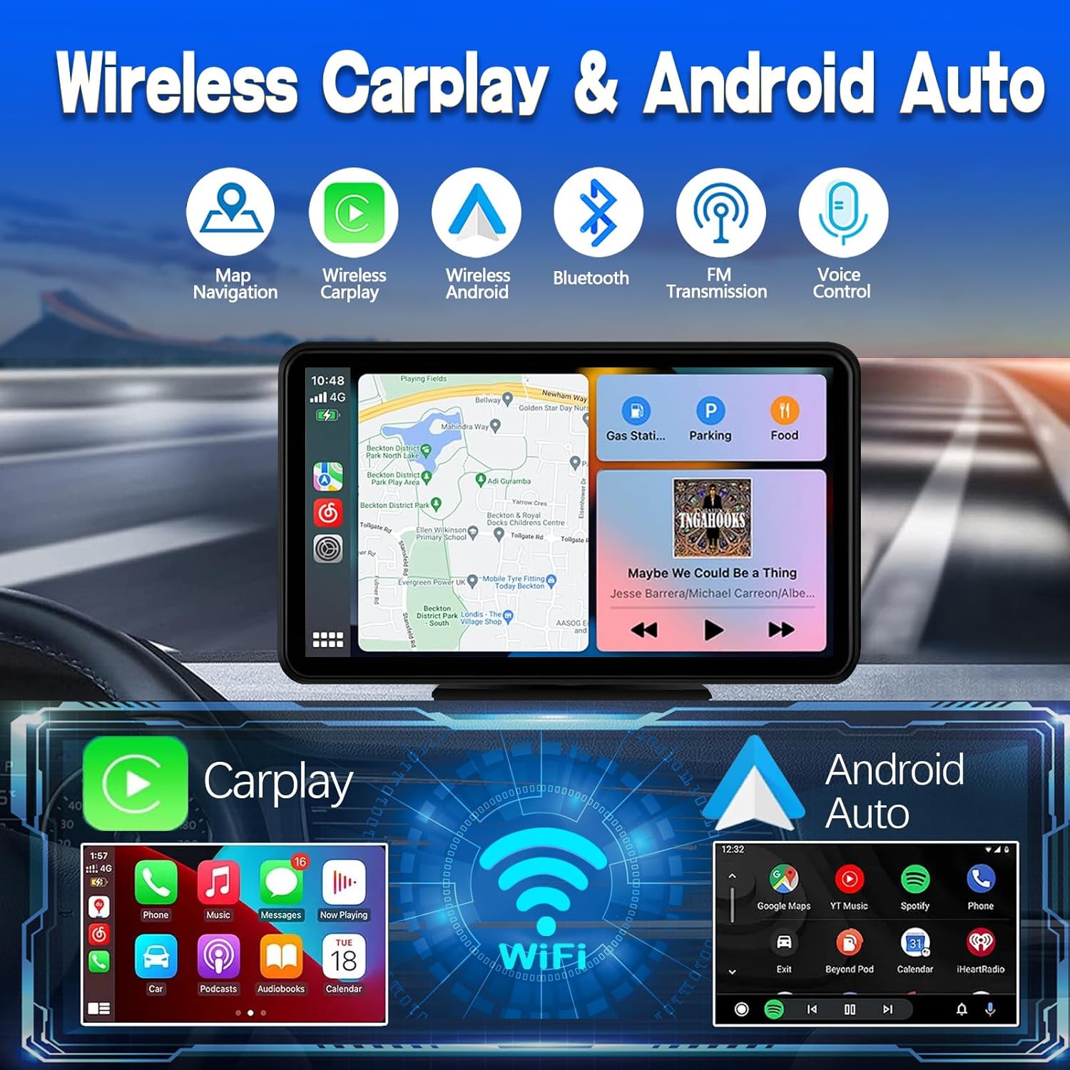Wireless Carplay Screen for Car 7" HD Portable Car Stereo Touchscreen with Apple CarPlay and Android Auto with Mirror Link/Backup Camera/Bluetooth/GPS Navigation/AUX for All Vehicles - Image 2