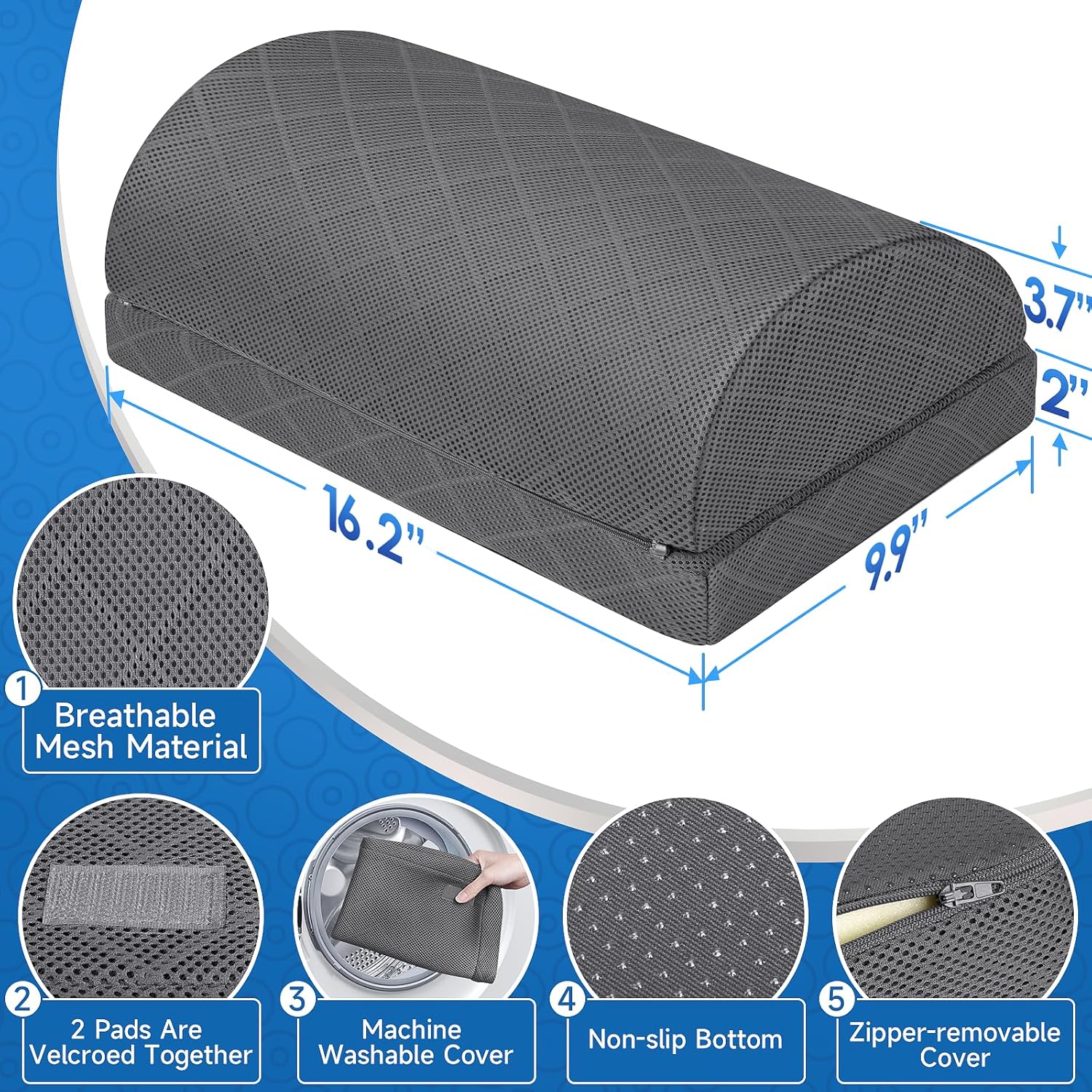 CushZone Foot Rest,Desk & Gaming Accessories,Foot Rest for Under Desk at Work,Comfortable Footrest with 2 Adjustable Heights & Removable Cover, Office Desk Accessories(Gray) - Image 2
