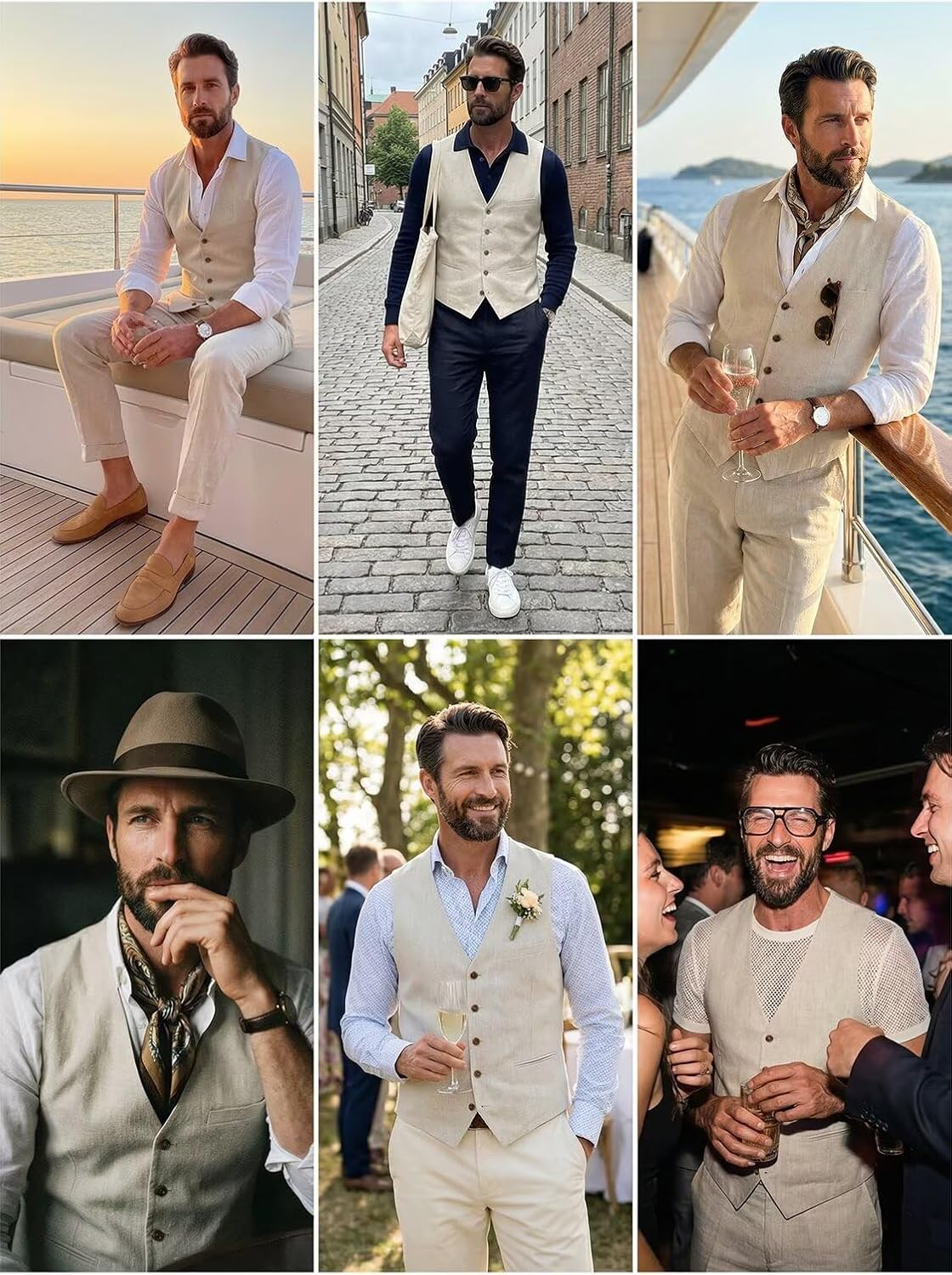 High-End Suits Linen Suits for Men Beach Summer Wedding Groomsmen 2 Piece Silm Fit Casual Light Suit Men's Tuxedos Vest Pant - Image 2