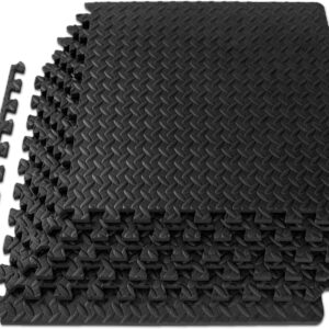 ProsourceFit Exercise Puzzle Mat ½-inch, EVA Interlocking Foam Floor Tiles for Home Gym, Workout Equipment, Kids Play Areas, Black, 24 SQ FT – 6 Tiles