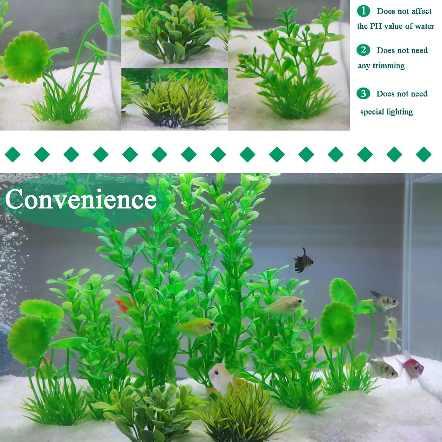 AQUANEAT Artificial Fish Tank Plants, Plastic Aquarium Decorations, Green Accessories, 10pcs - Image 4
